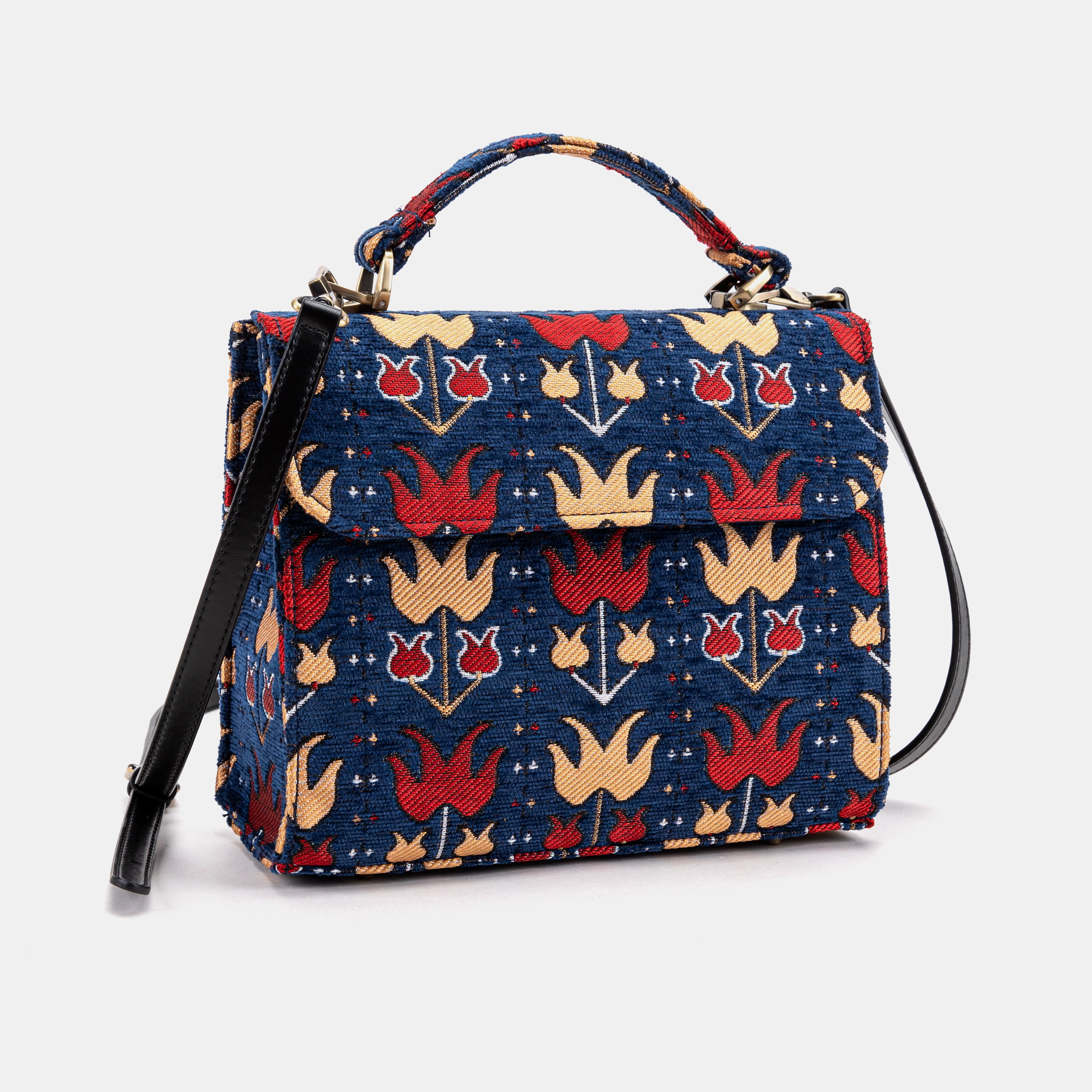 Poppy Bloom Flap Satchel Carpetbag of America with shoulder strap