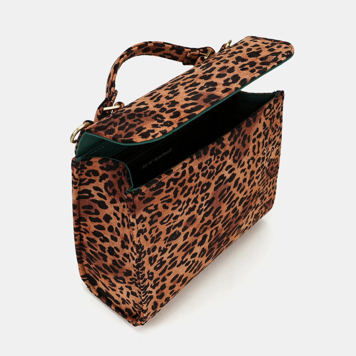 Leopard Classic Flap Satchel Carpetbag of America side open