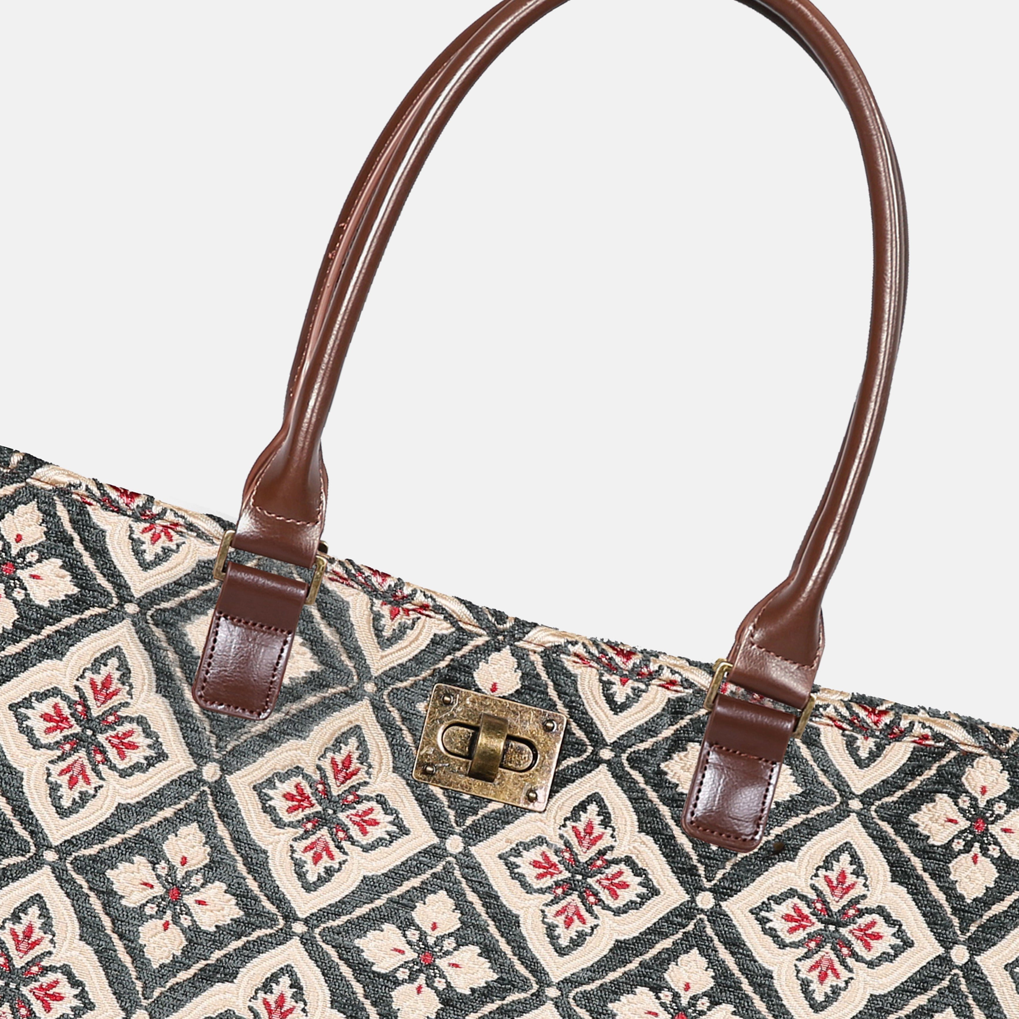Ethnic Green Carpet Tote Shopper Carpetbag of America closure