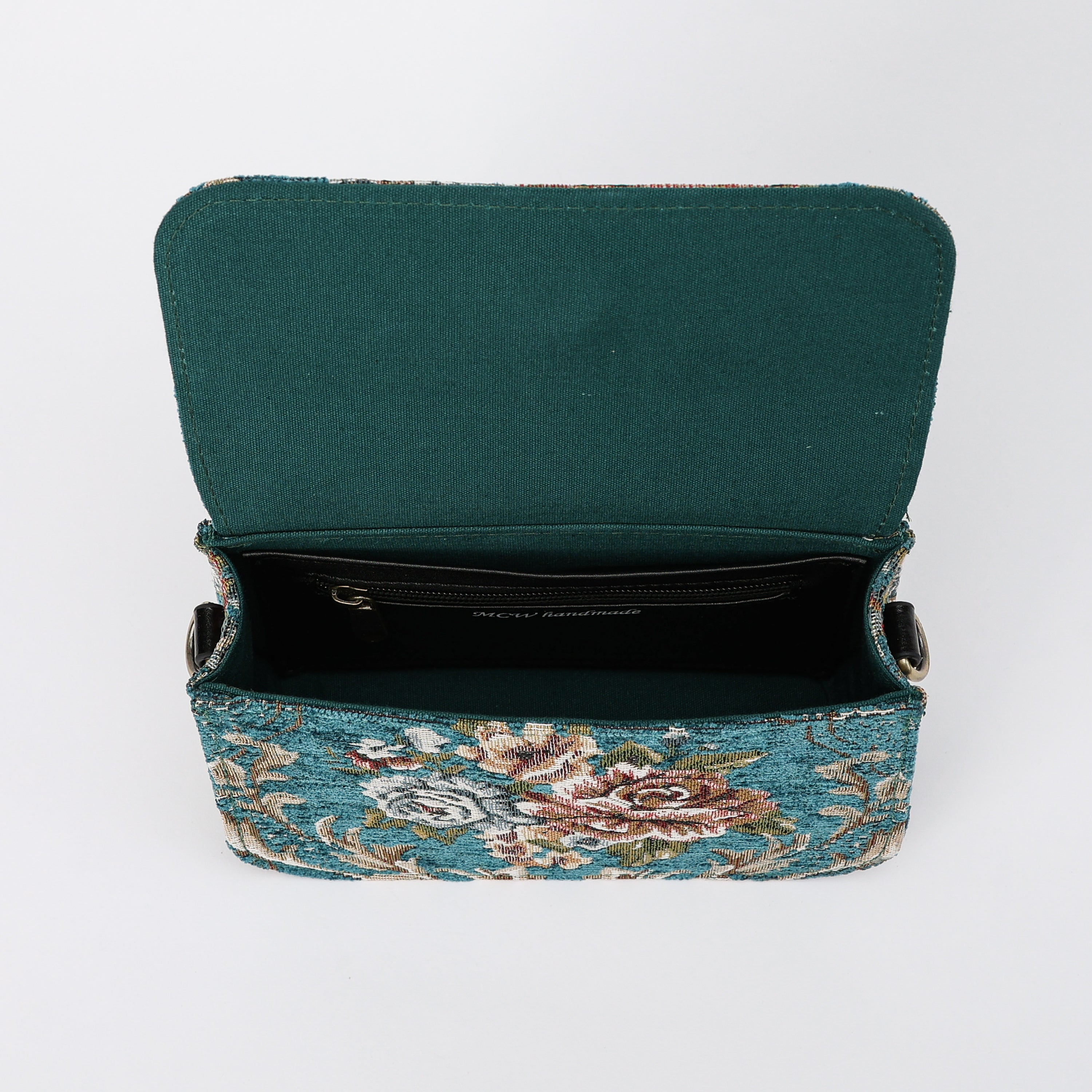 Floral Teal Flap Crossbody Bag carpet bag MCW Handmade-3