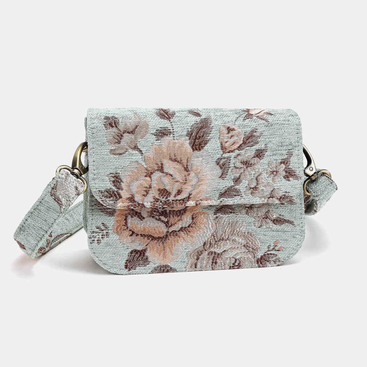 Floral Mint Flap Crossbody Carpet Bag of America main