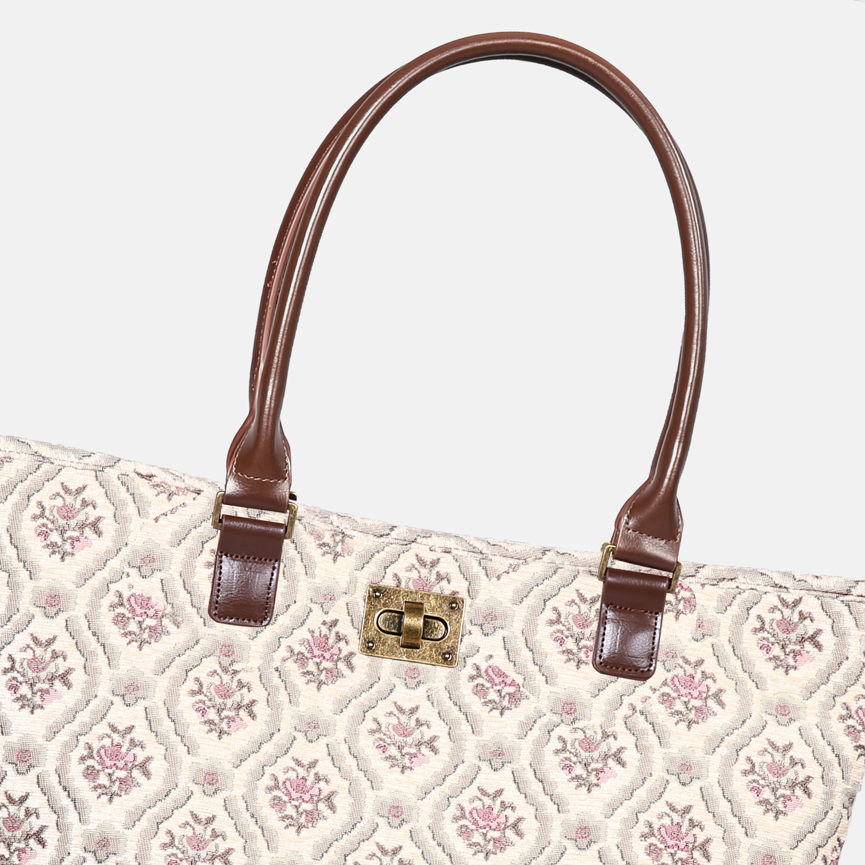 Traditional Cream Carpet Tote Shopper Carpetbag of America closure