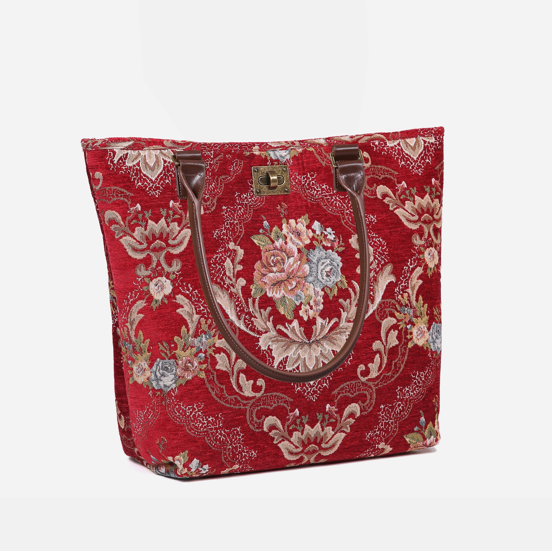 Floral Red Carpet Tote Shopper Carpetbag of America handle down