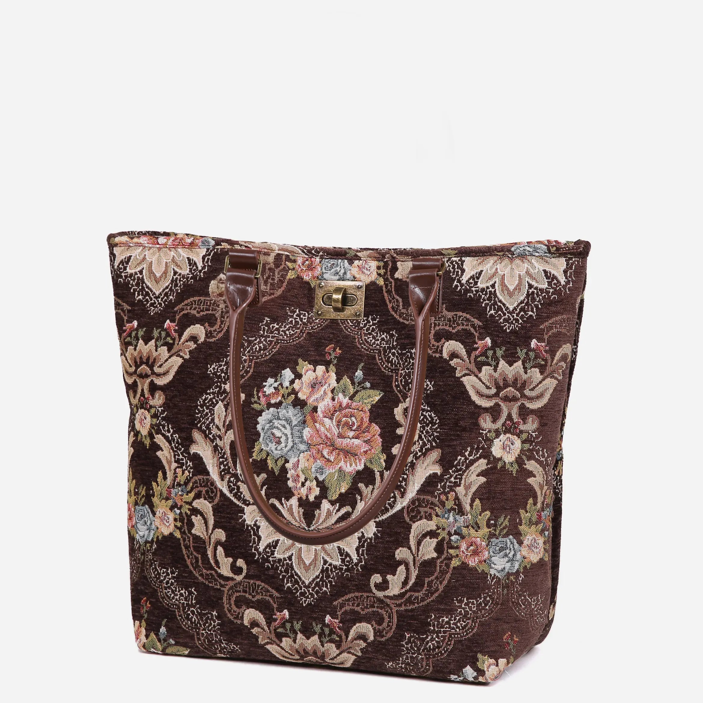 Floral Coffee Carpet Tote Shopper Carpetbag of America handle down