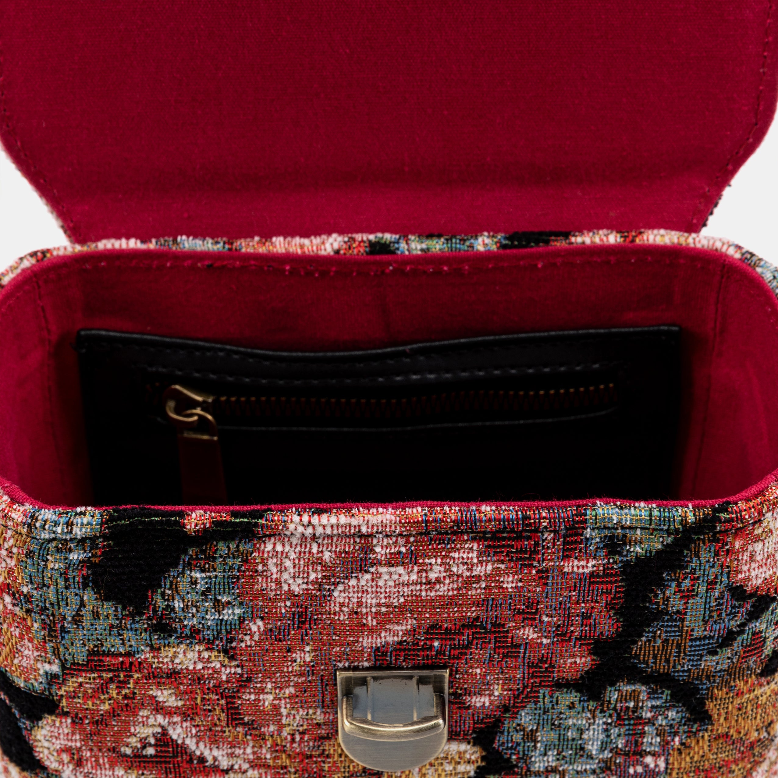 Floral Rose Emma Small Train Case Crossbody of America inside zipper
