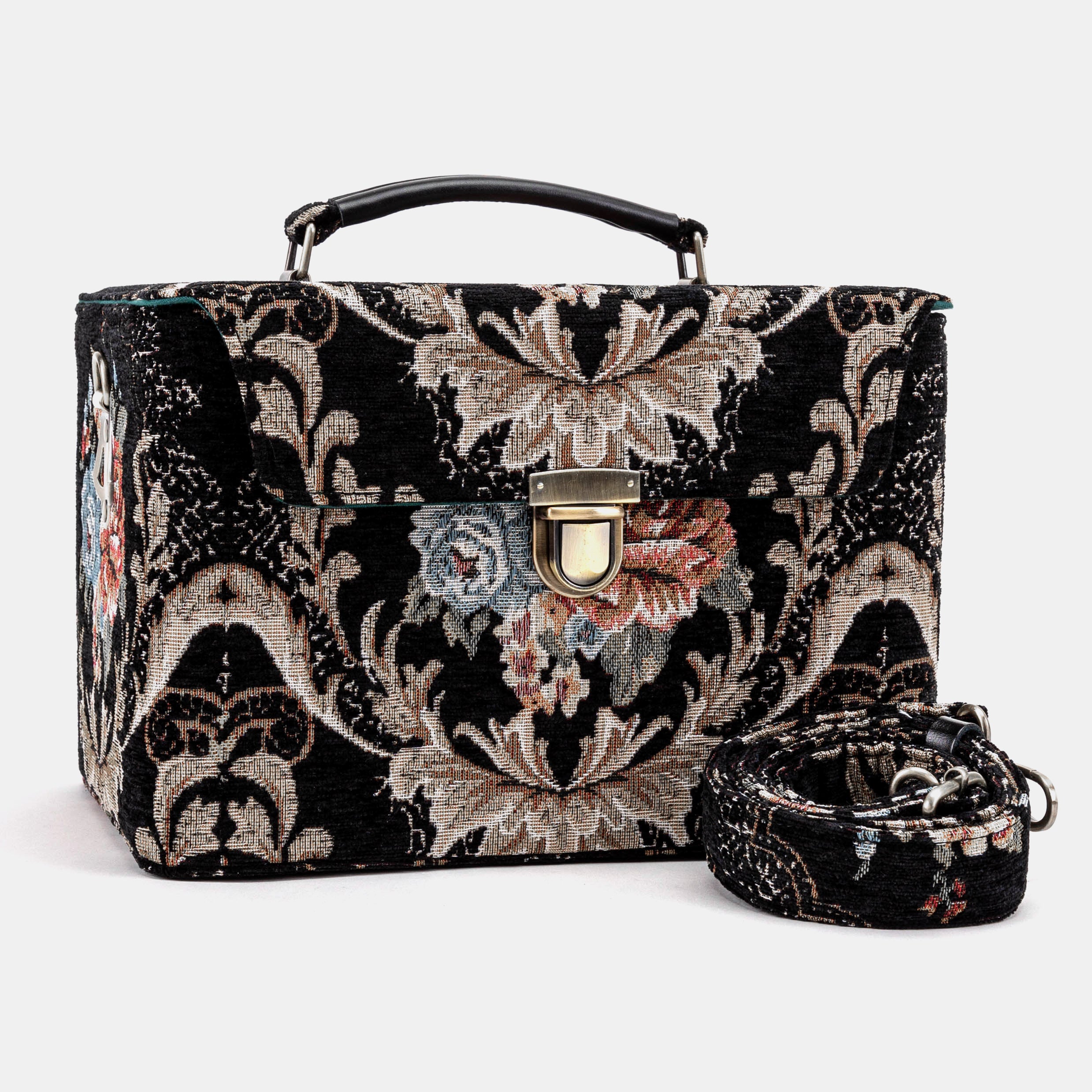 Floral Black Josephine Large Train Case of America  with shoulder strap