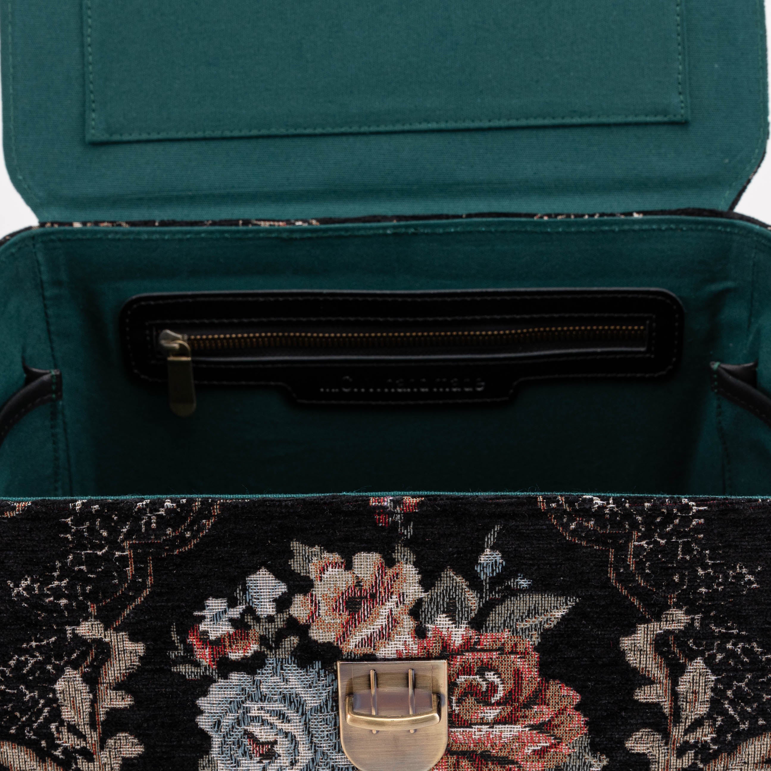 Floral Black Josephine Large Train Case of America inside zipper