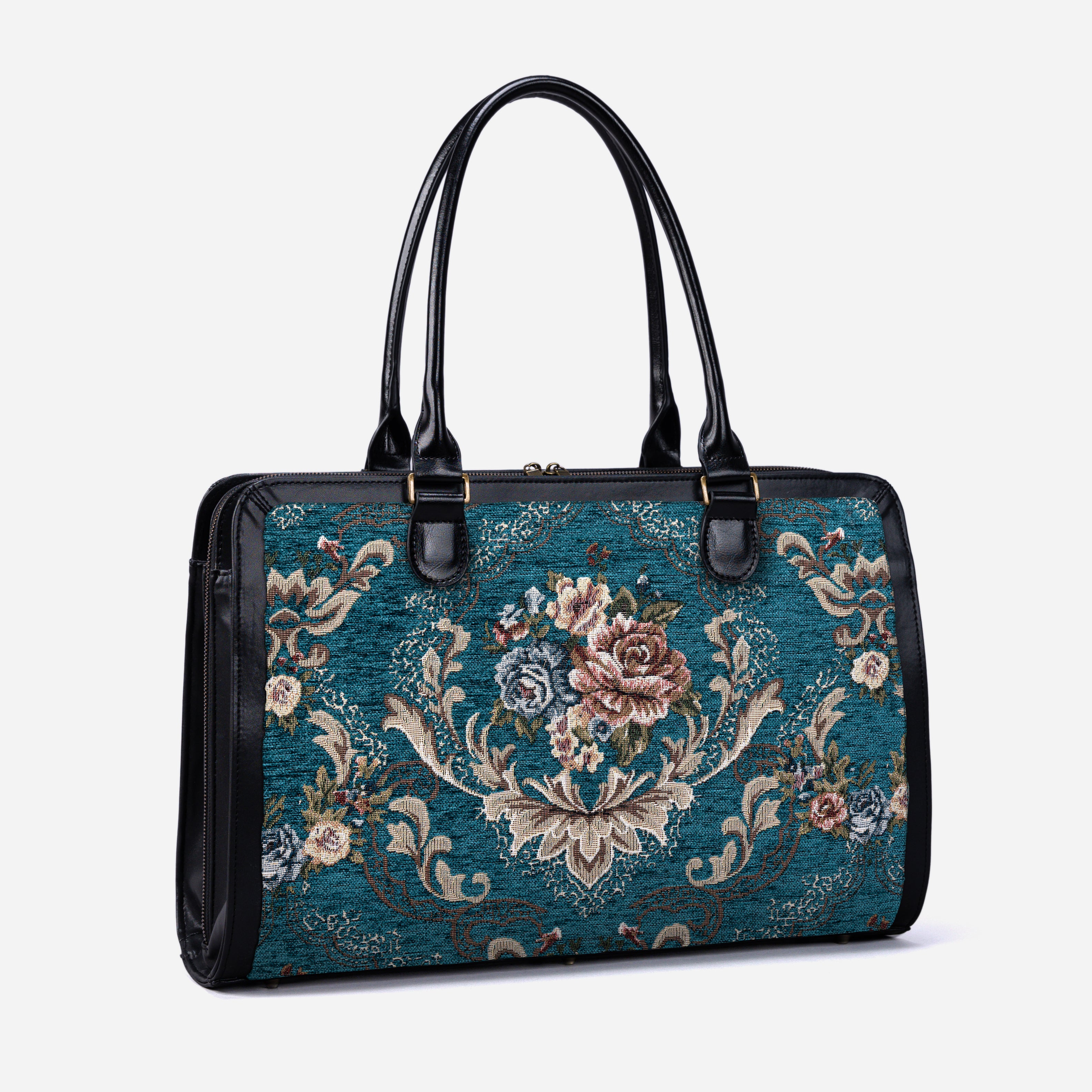 Floral Teal Business Tote side front