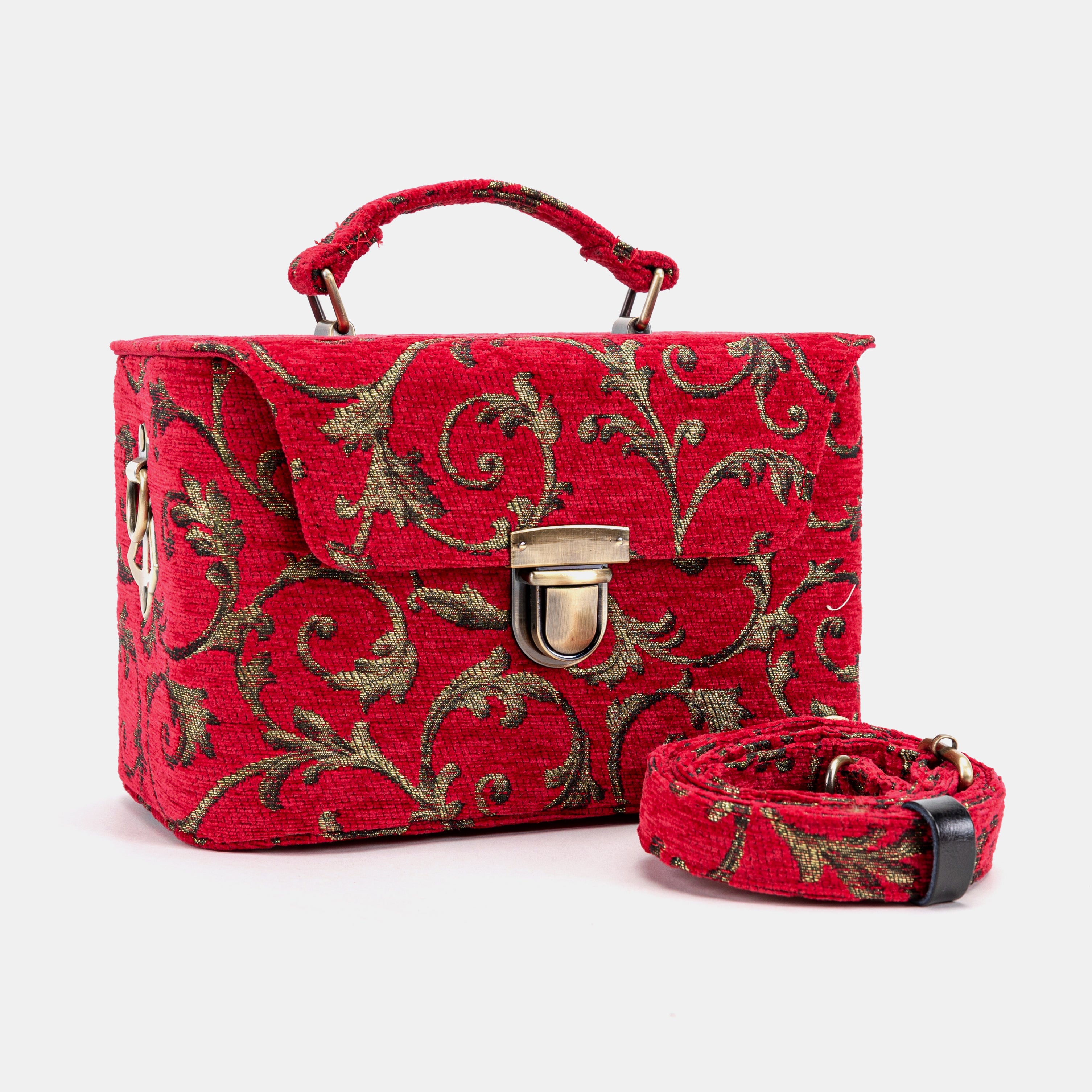 Vintage Scroll Red Clara Medium Train Case Purse of America with shoulder strap