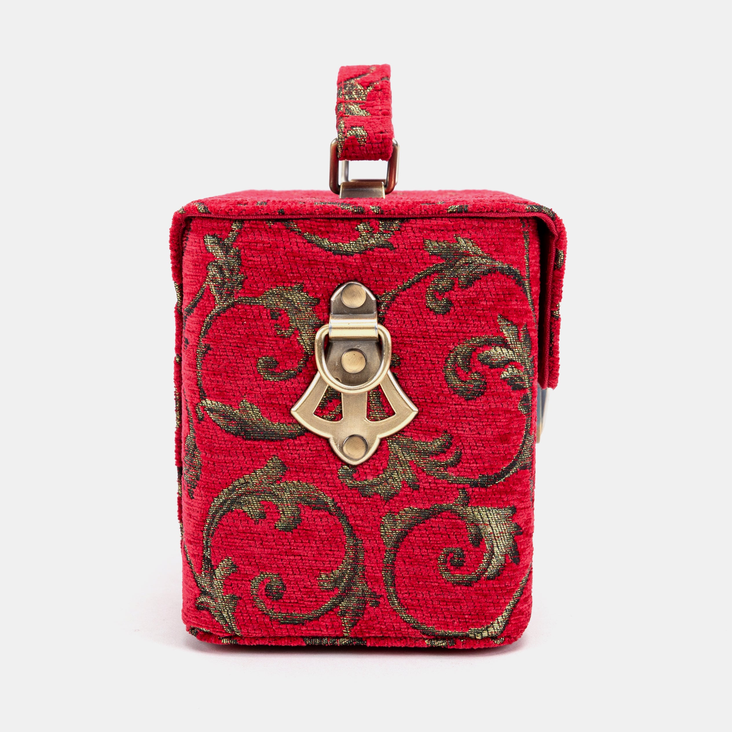 Vintage Scroll Red Clara Medium Train Case Purse of America side