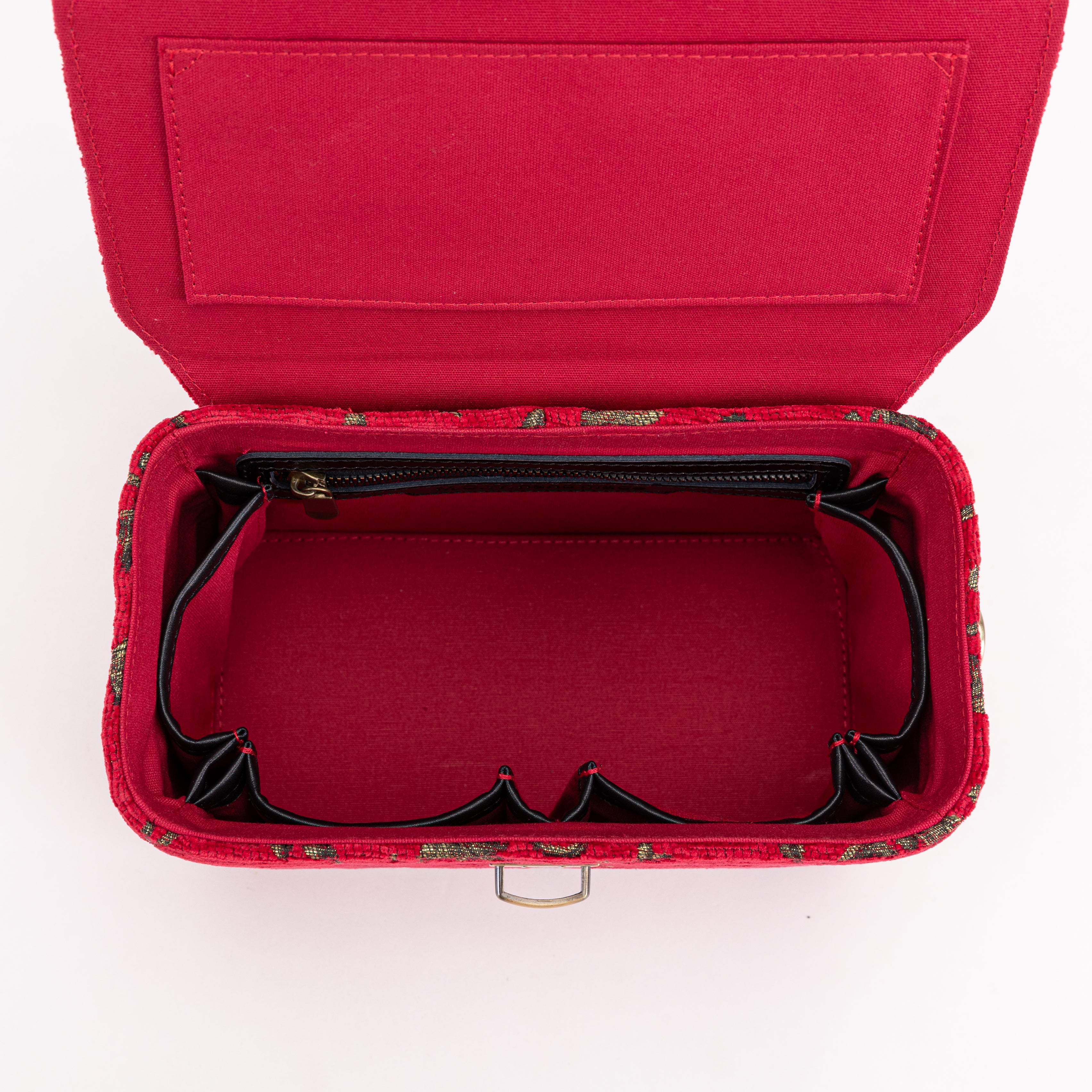 Vintage Scroll Red Clara Medium Train Case Purse of America inside