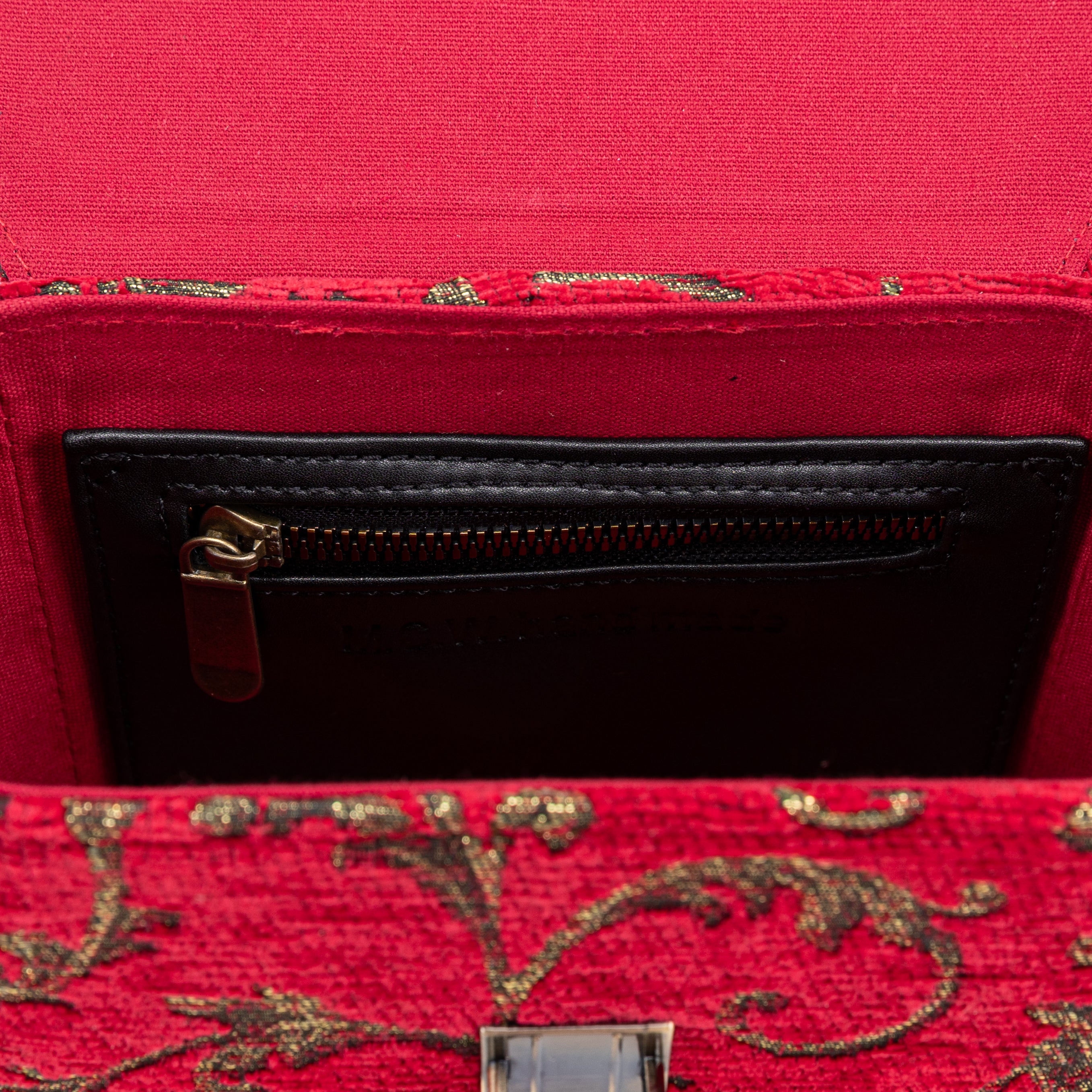 Vintage Scroll Red Emma Small Train Case Crossbody of America inside pocket