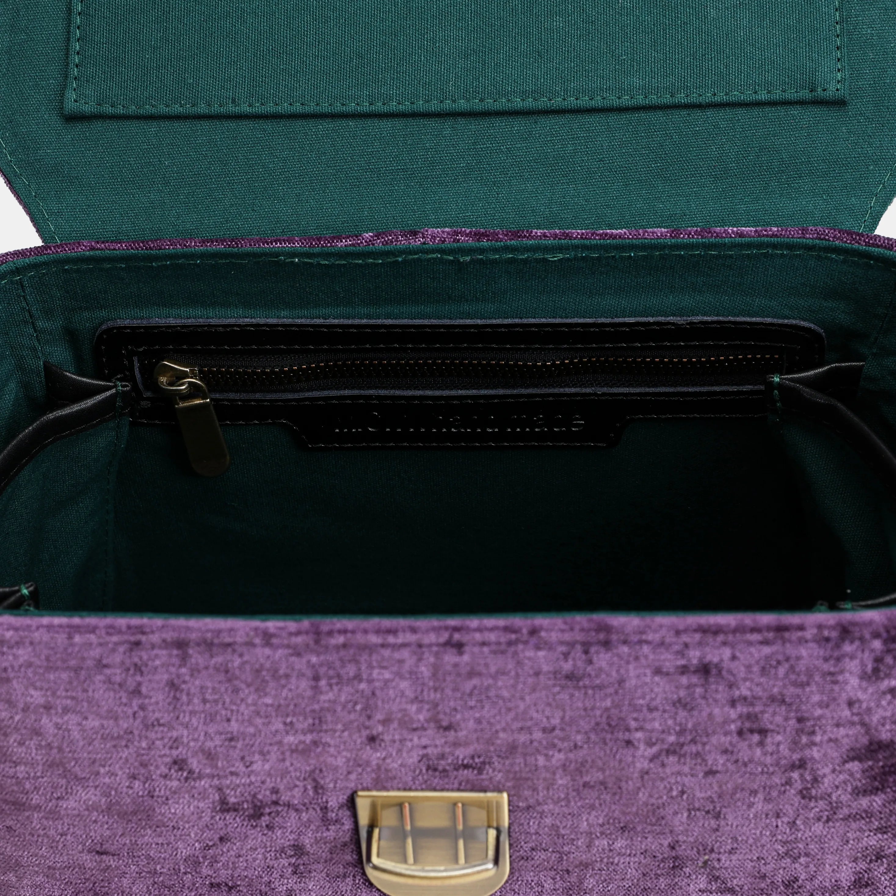 Solid Purple Clara Medium Train Case Purse of America inside pocket