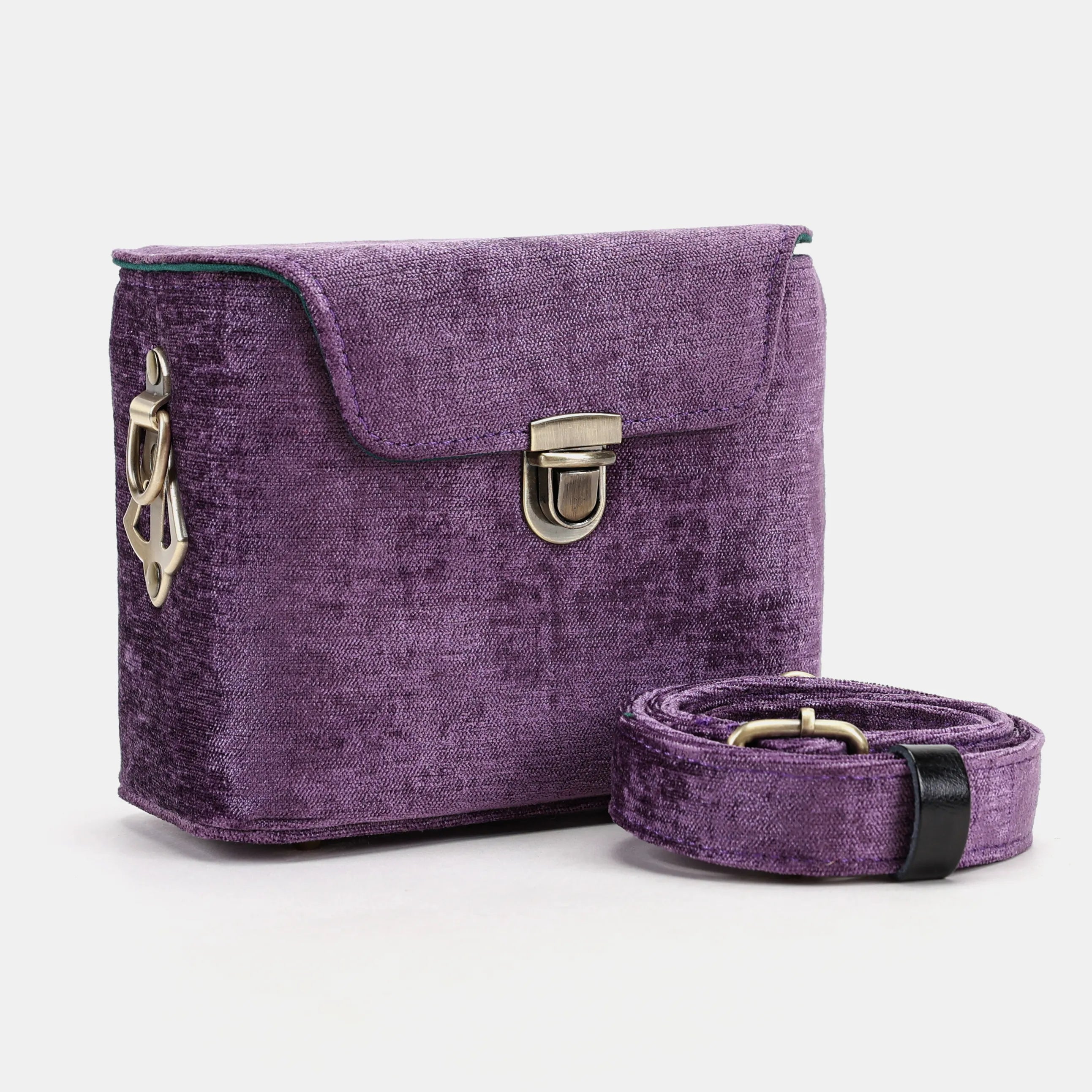 Solid Purple Emma Small Train Case Crossbody of America with shoulder strap