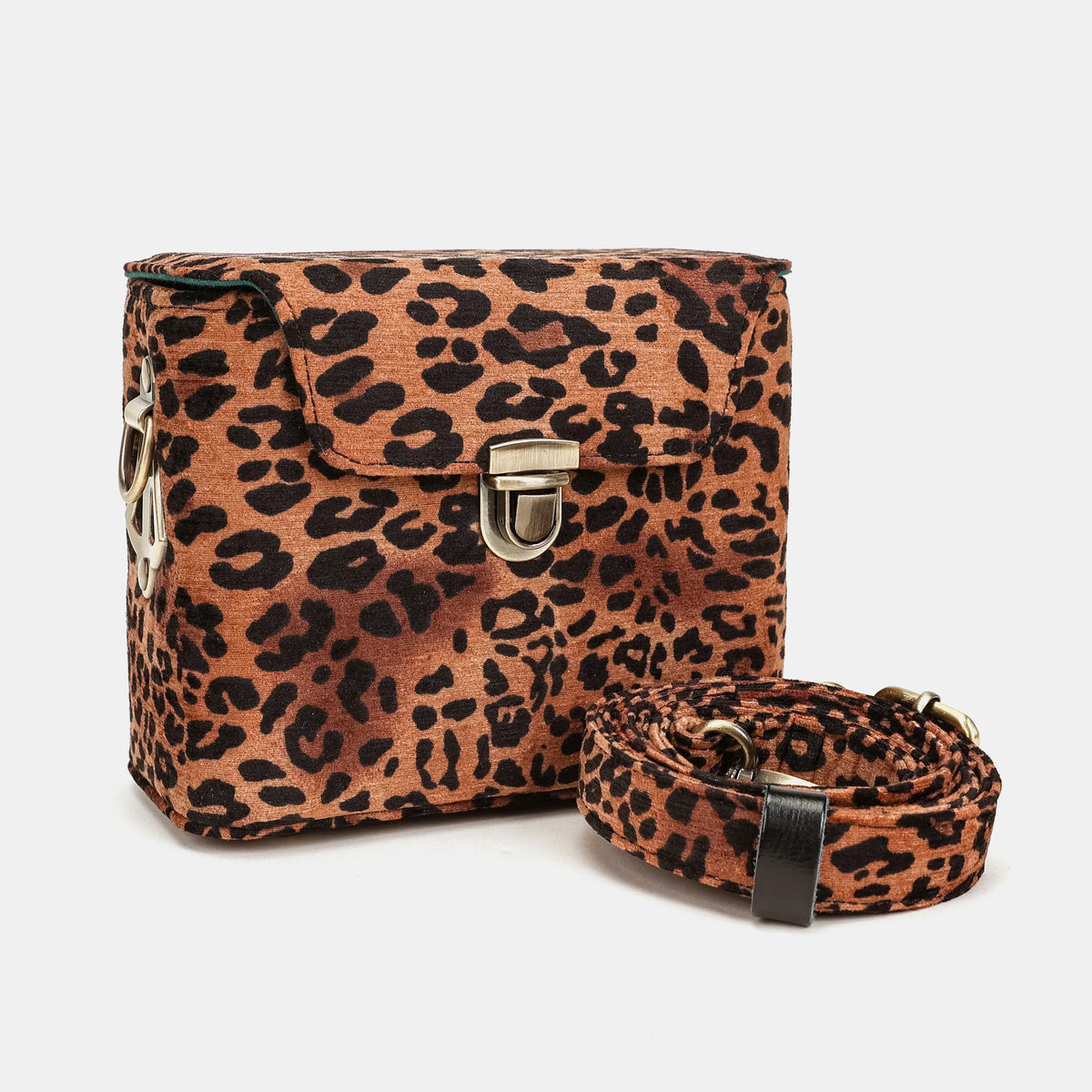 Leopard Classic Emma Small Train Case Crossbody of America with shoulder strap