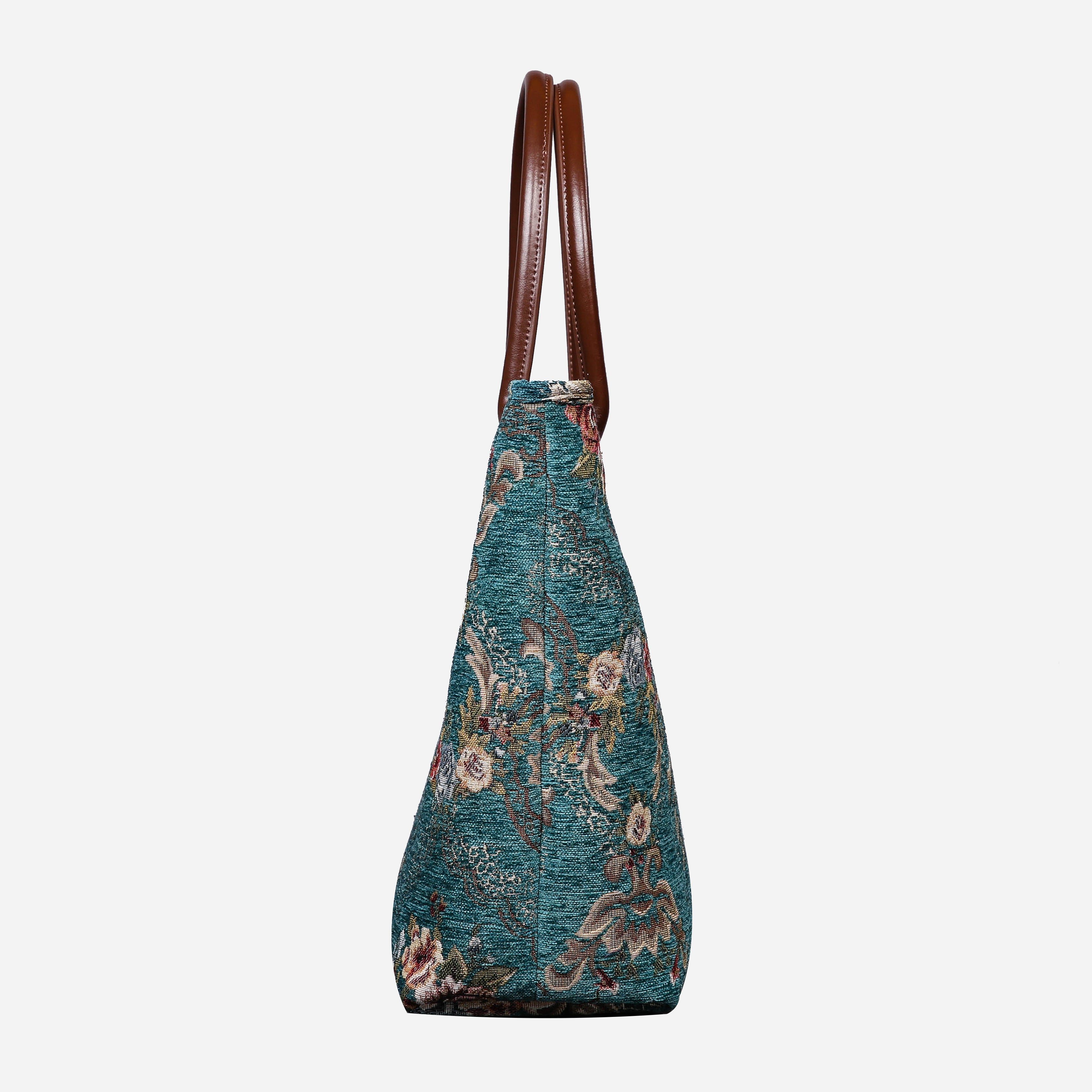 Floral Teal Carpet Tote Shopper Carpetbag of America side