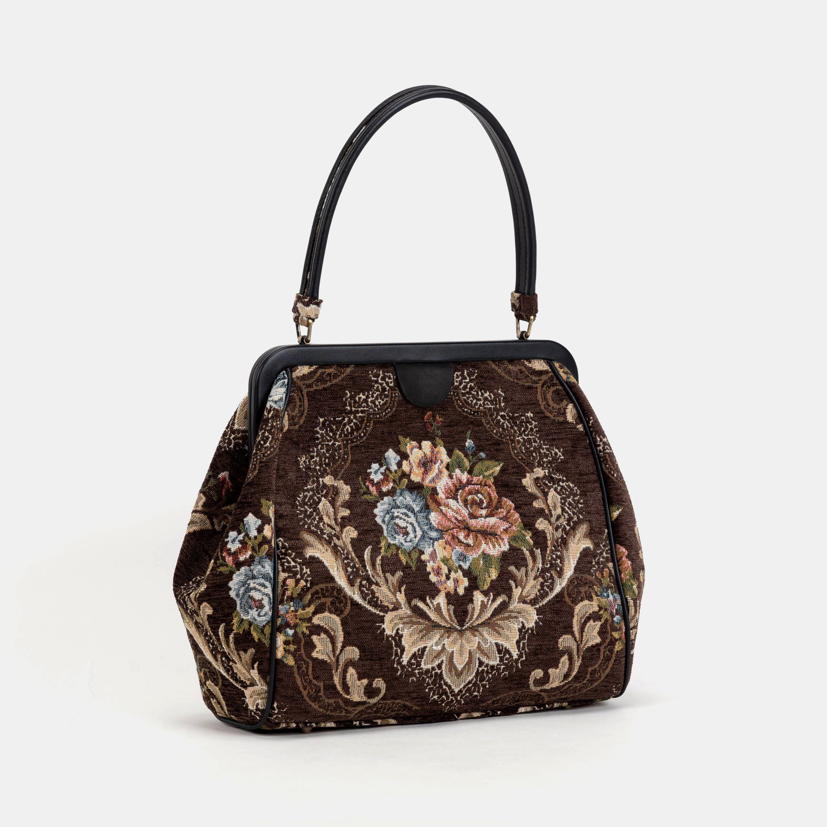 Floral Brown Alma Shoulder Bag Carpet Bag of America front side