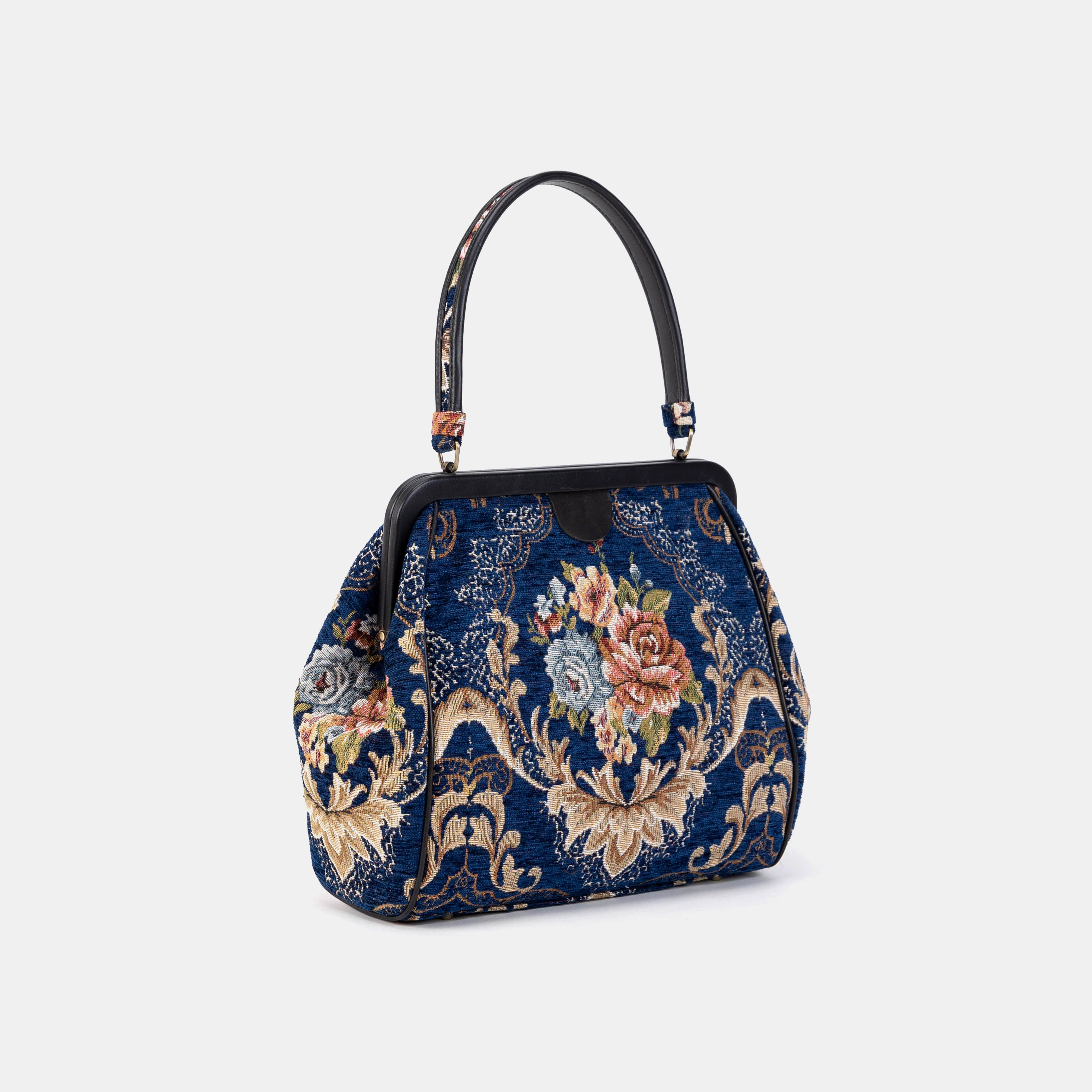 Floral Blue Alma Shoulder Bag Carpet Bag of America front side