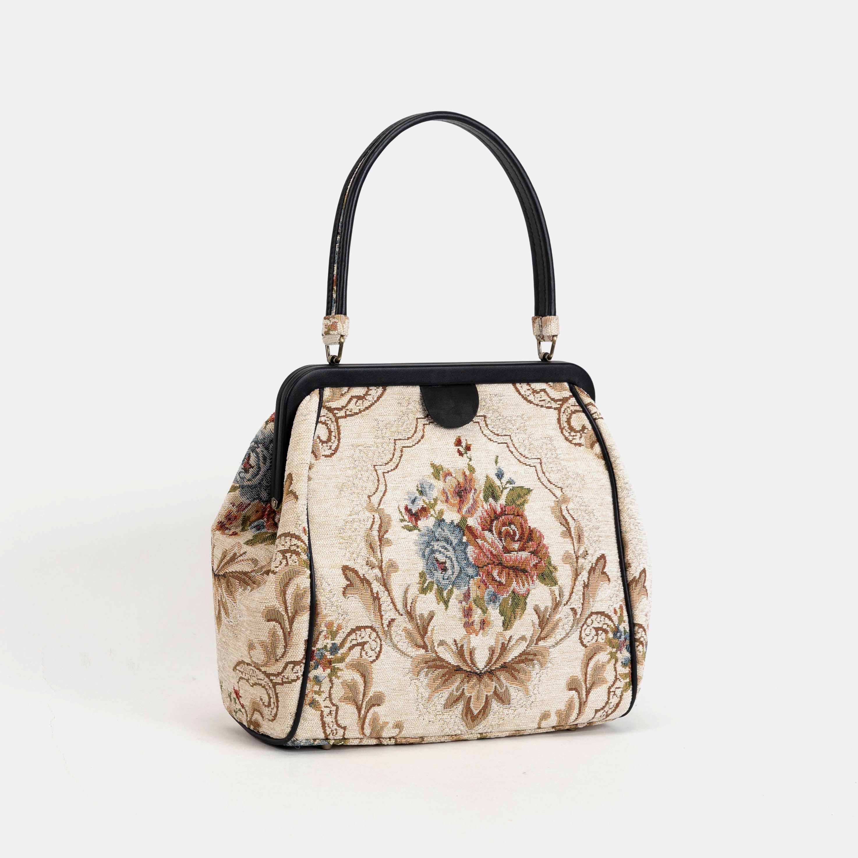 Floral Cream Alma Shoulder Bag Carpet Bag of America front side