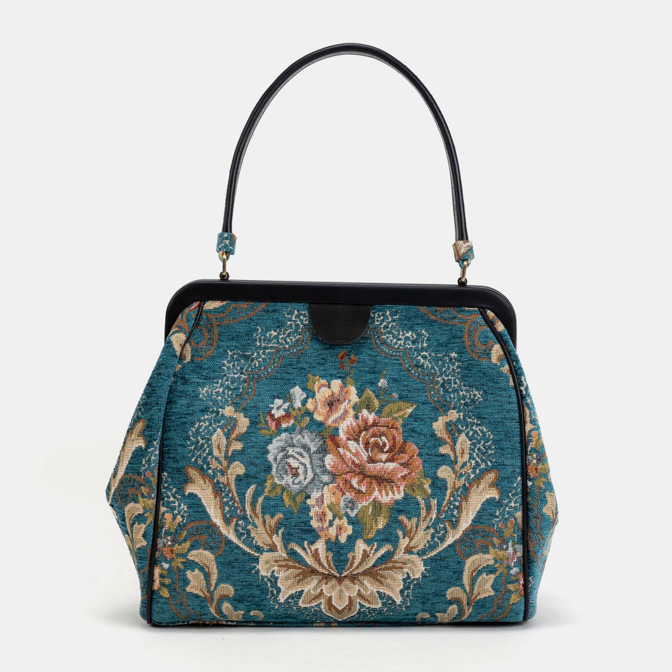 Floral Teal Alma Shoulder Bag Carpet Bag of America front