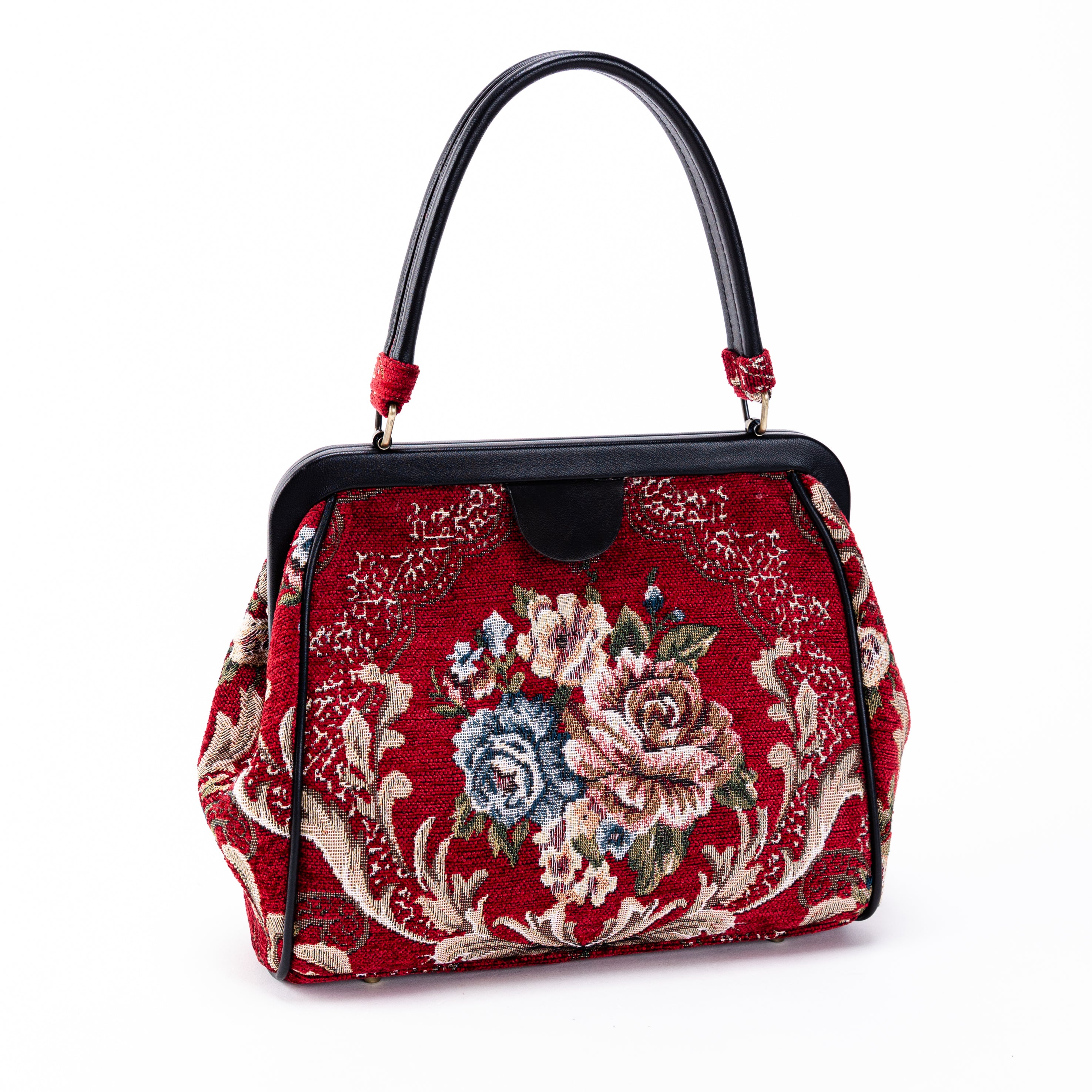 Floral Red Alma Satchel Carpet Bag of America front side