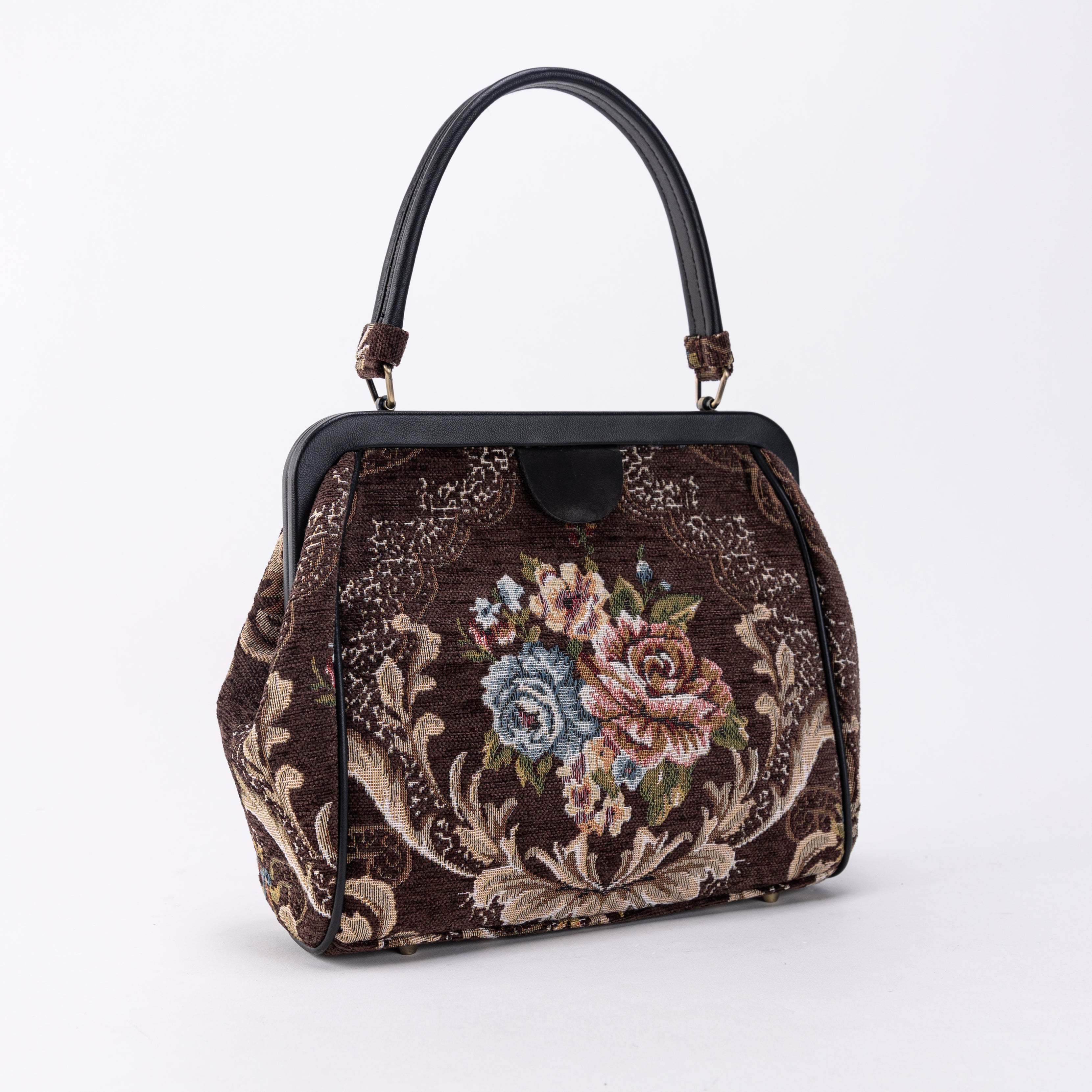 Floral Brown Alma Satchel Carpet Bag of America front side