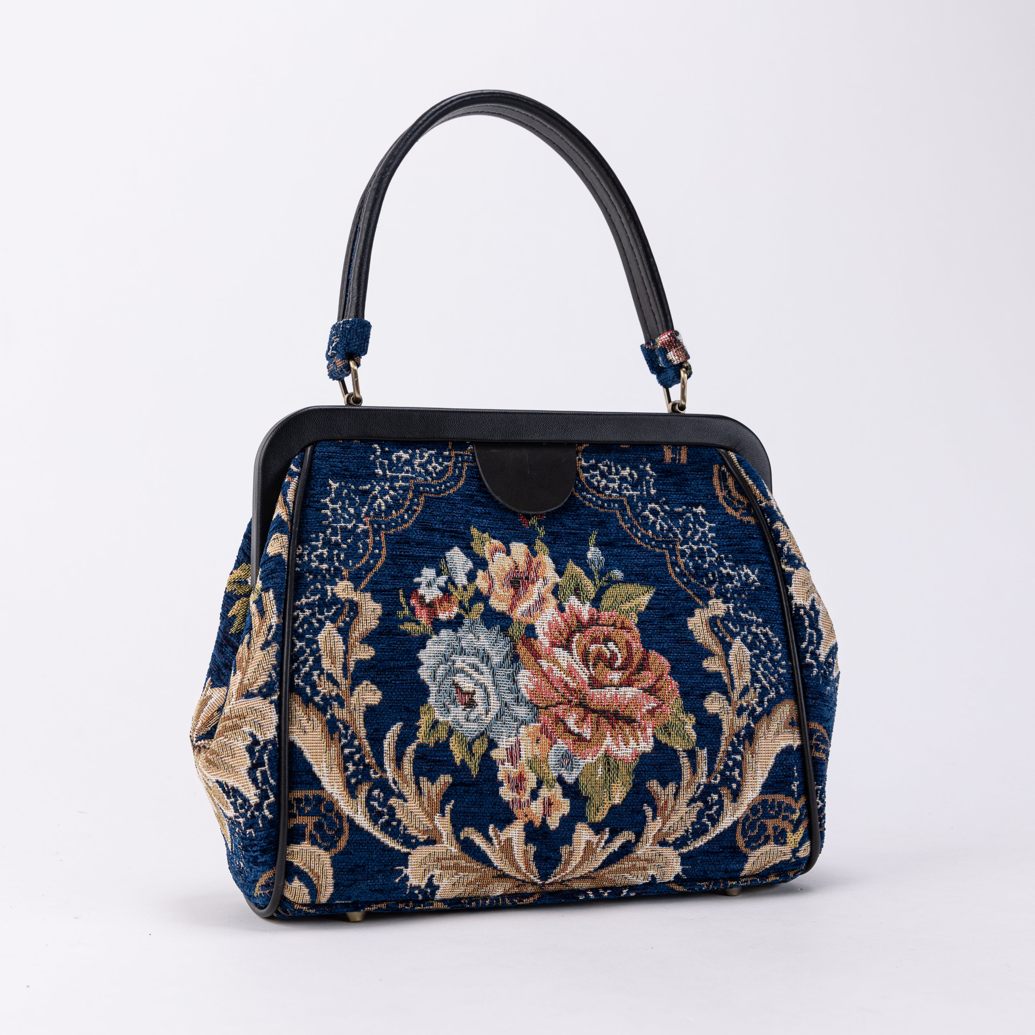 Floral Blue Alma Satchel Carpet Bag of America front side