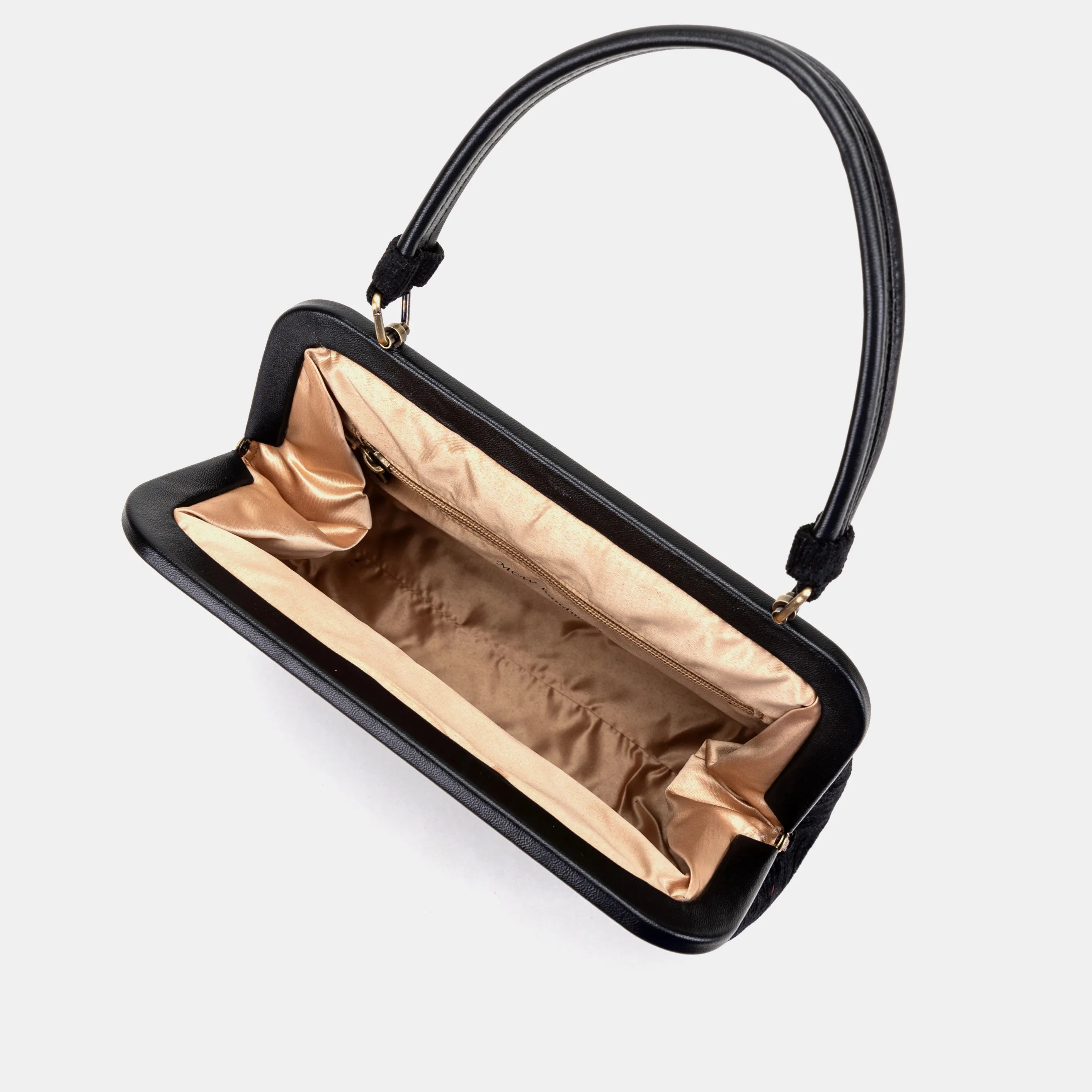 Solid Black Alma Satchel Carpet Bag inside