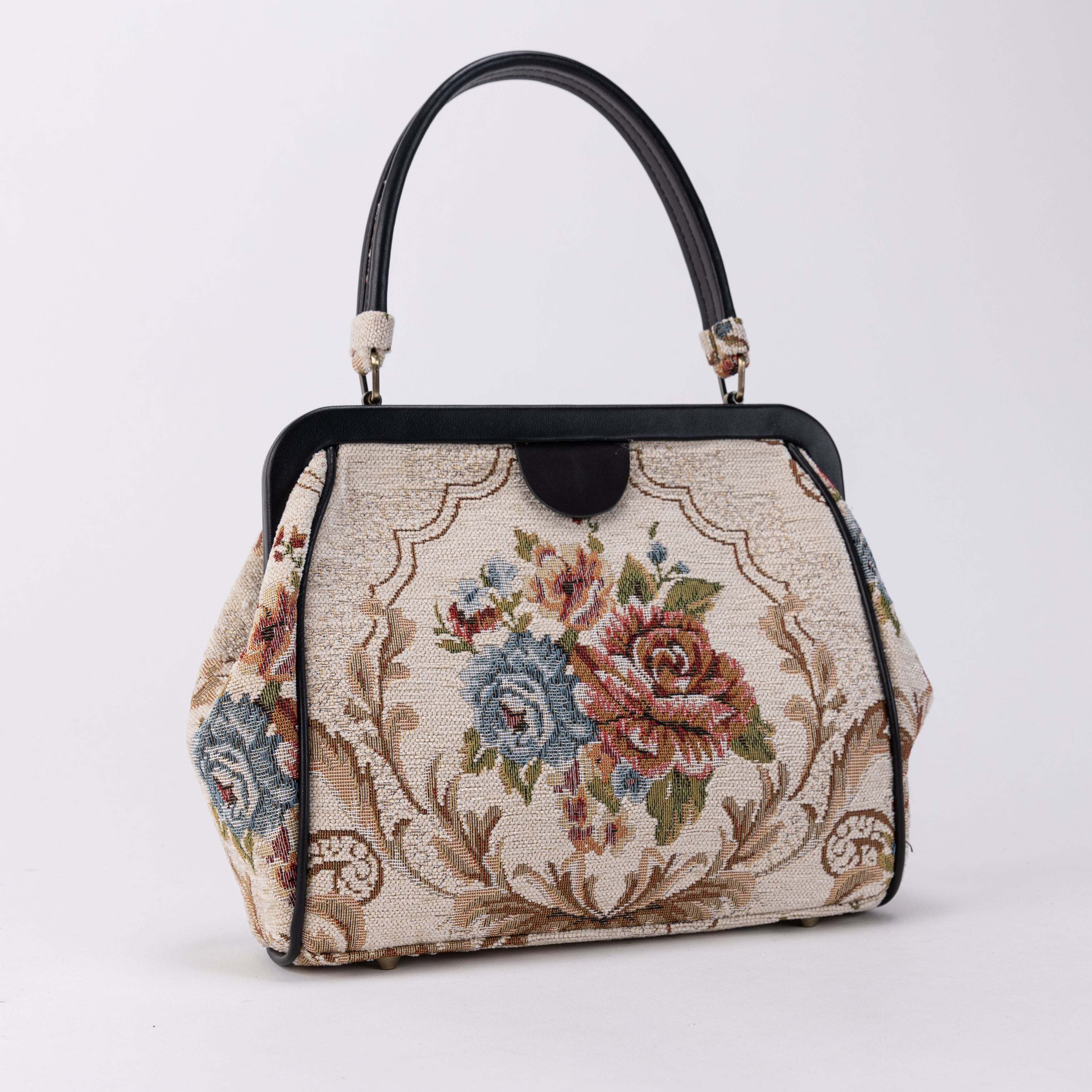 Floral Cream Alma Satchel Carpet Bag of America front side