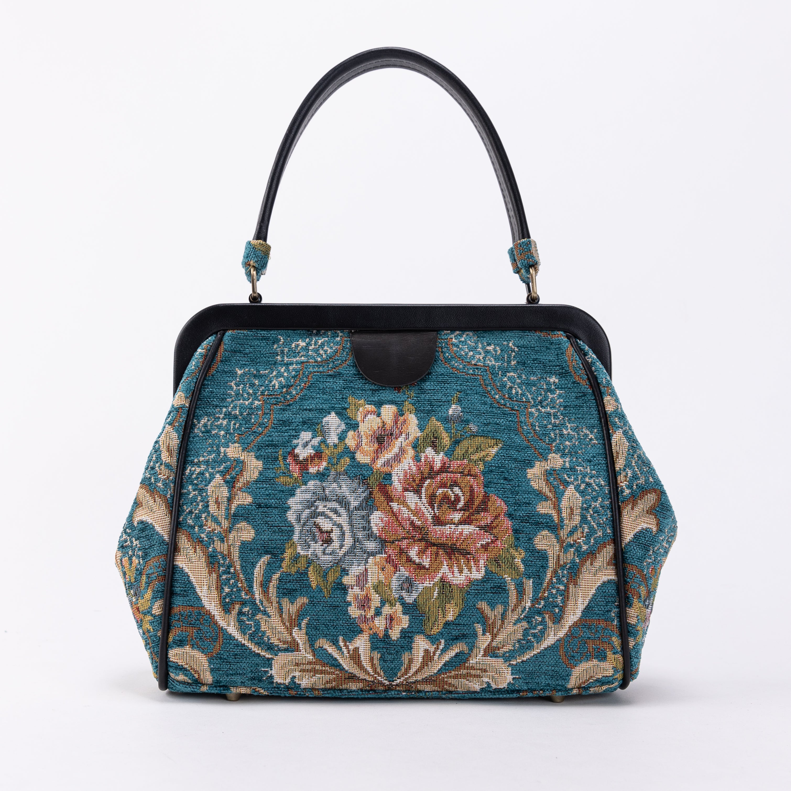 Floral Teal Alma Satchel Carpet Bag of America front