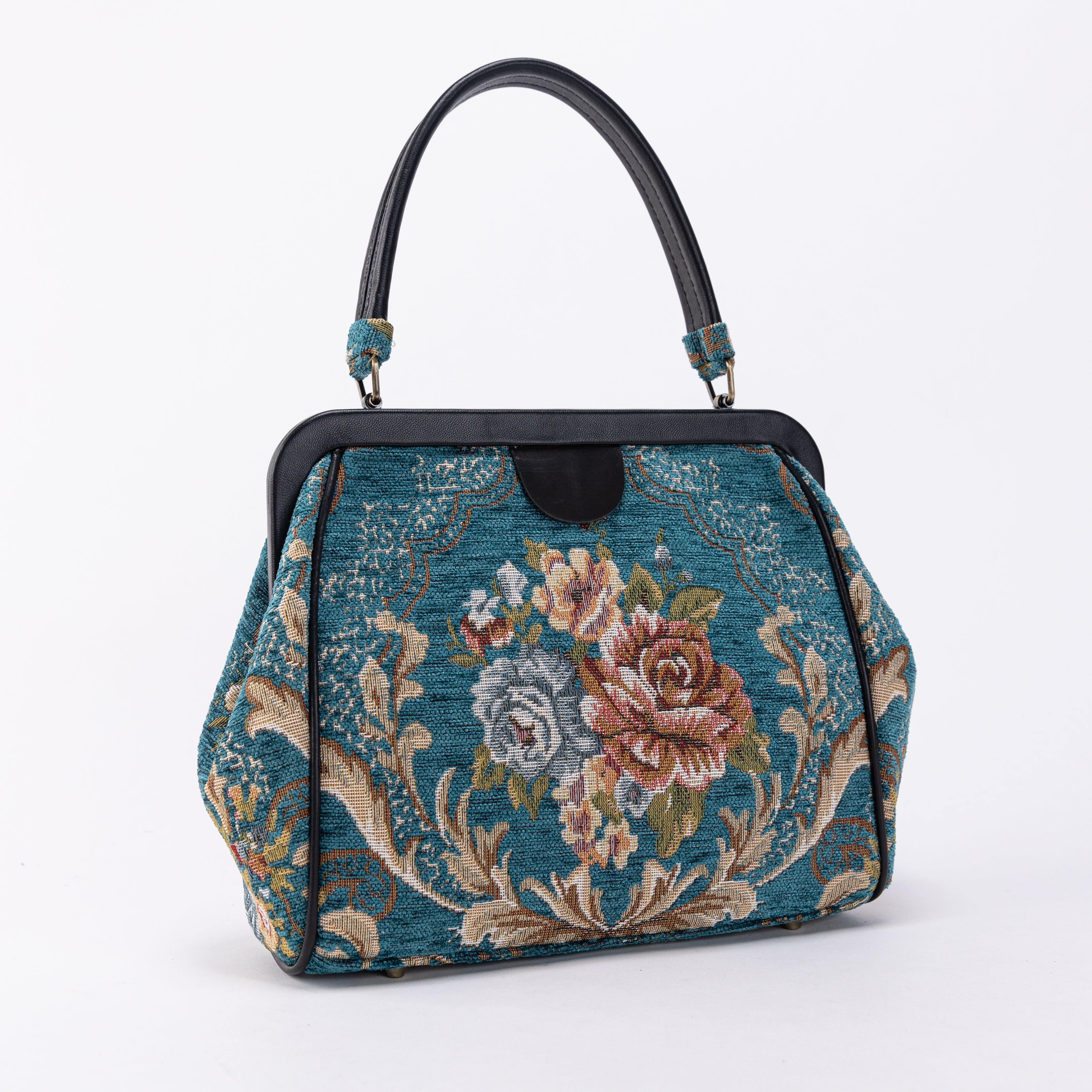 Floral Teal Alma Satchel Carpet Bag of America front side