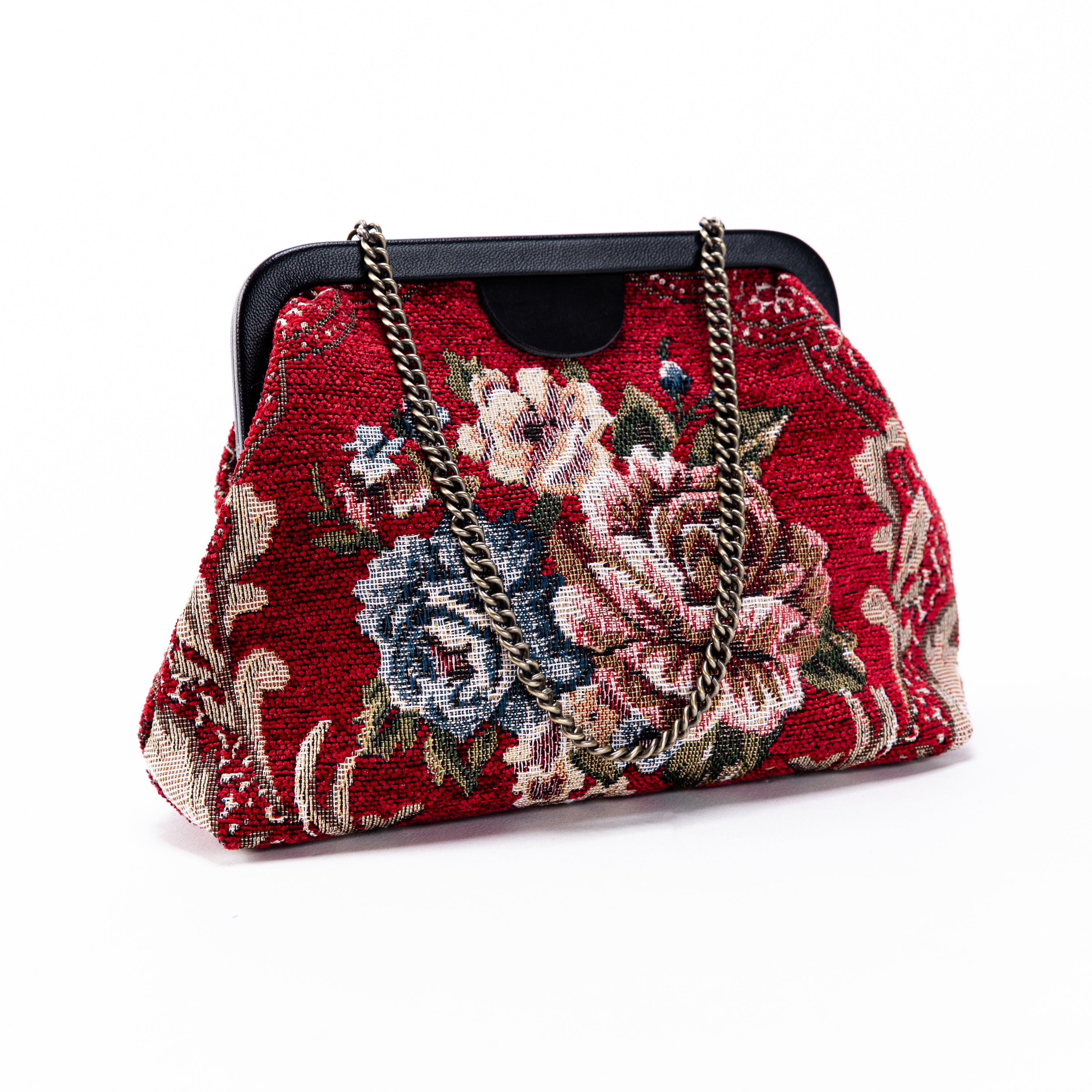 Floral Red Alma Evening Clutch Carpet Bag of America front side