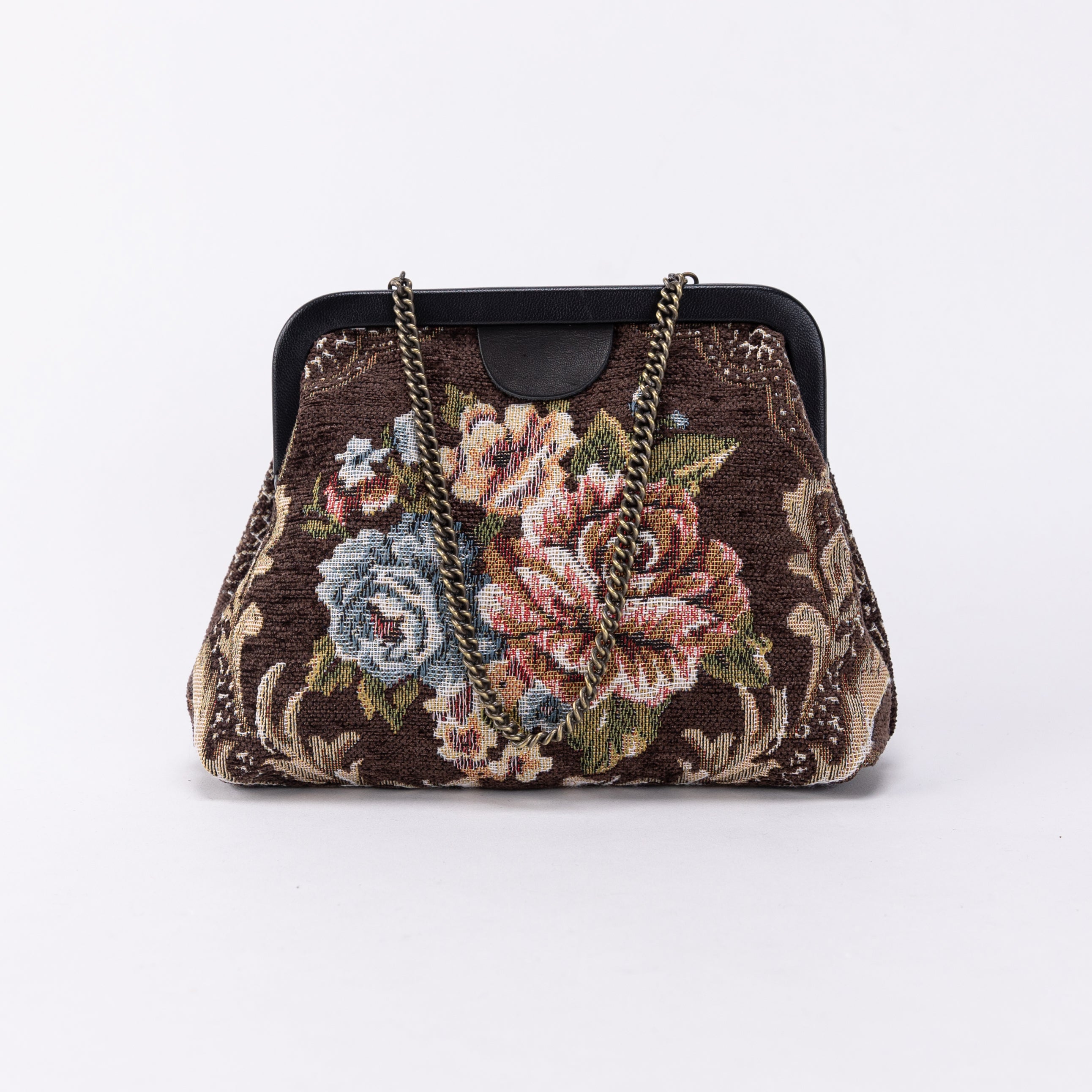 Floral Brown Alma Evening Clutch Carpet Bag of America front