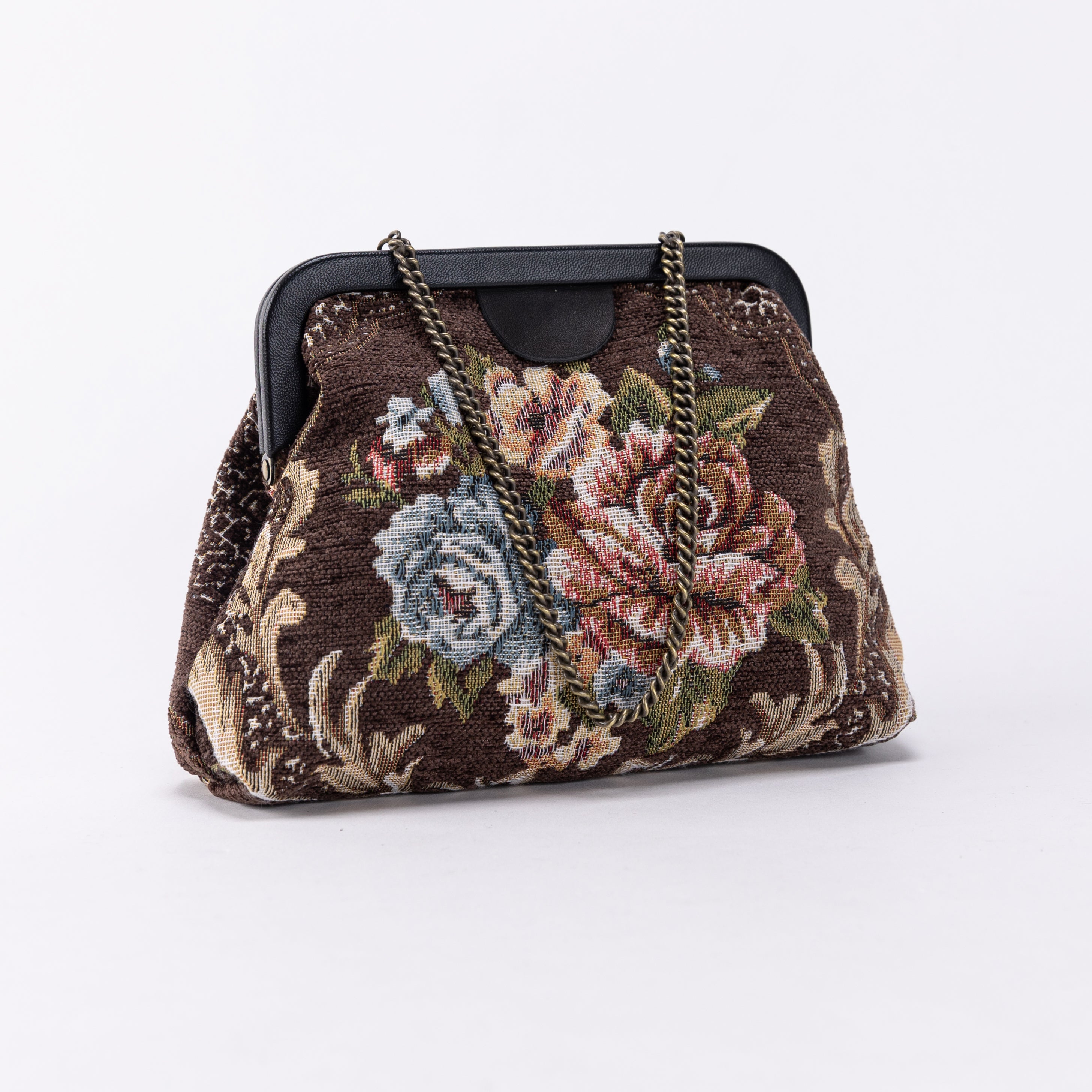 Floral Brown Alma Evening Clutch Carpet Bag of America front side