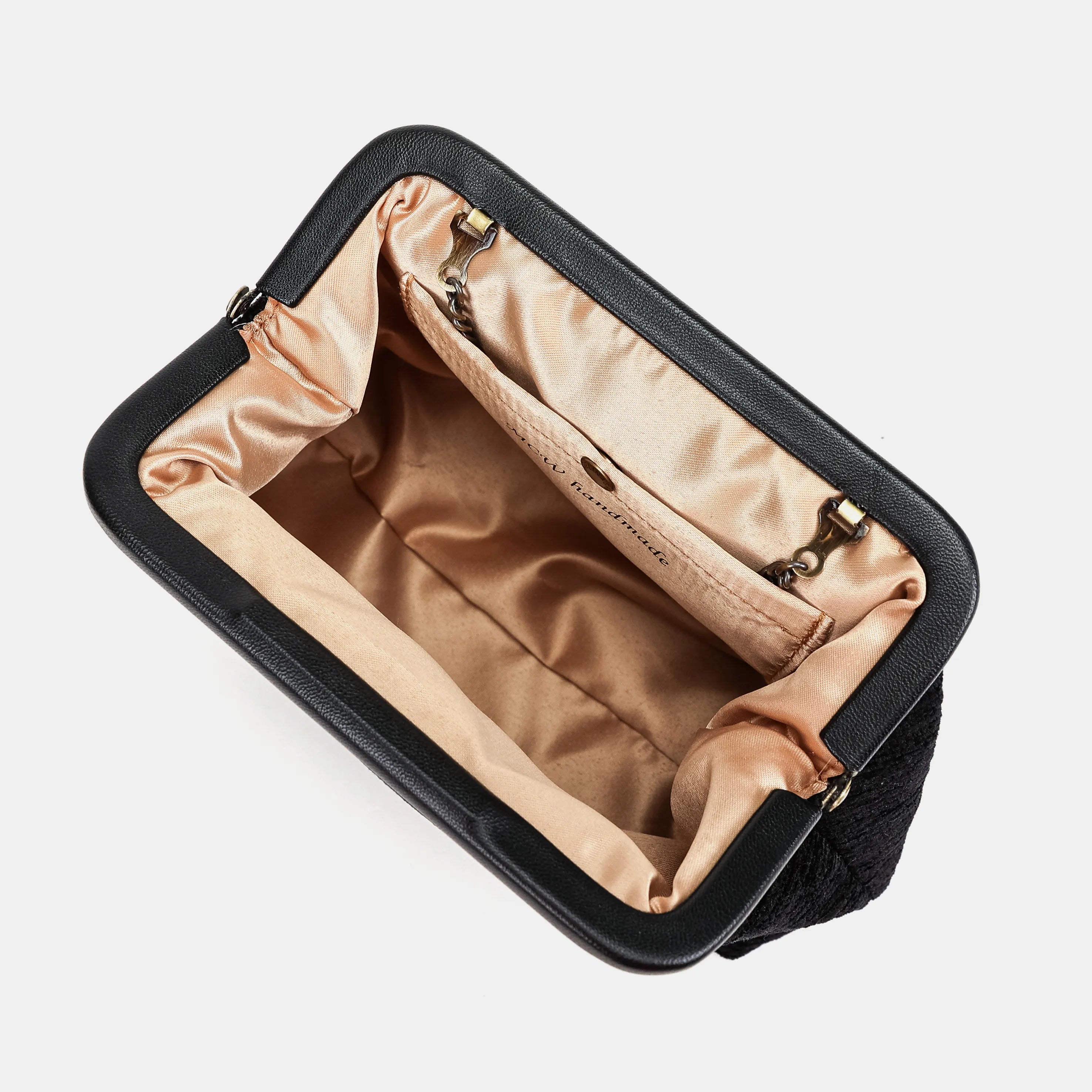 Solid Black | Alma Evening Clutch Carpet Bag of America inside