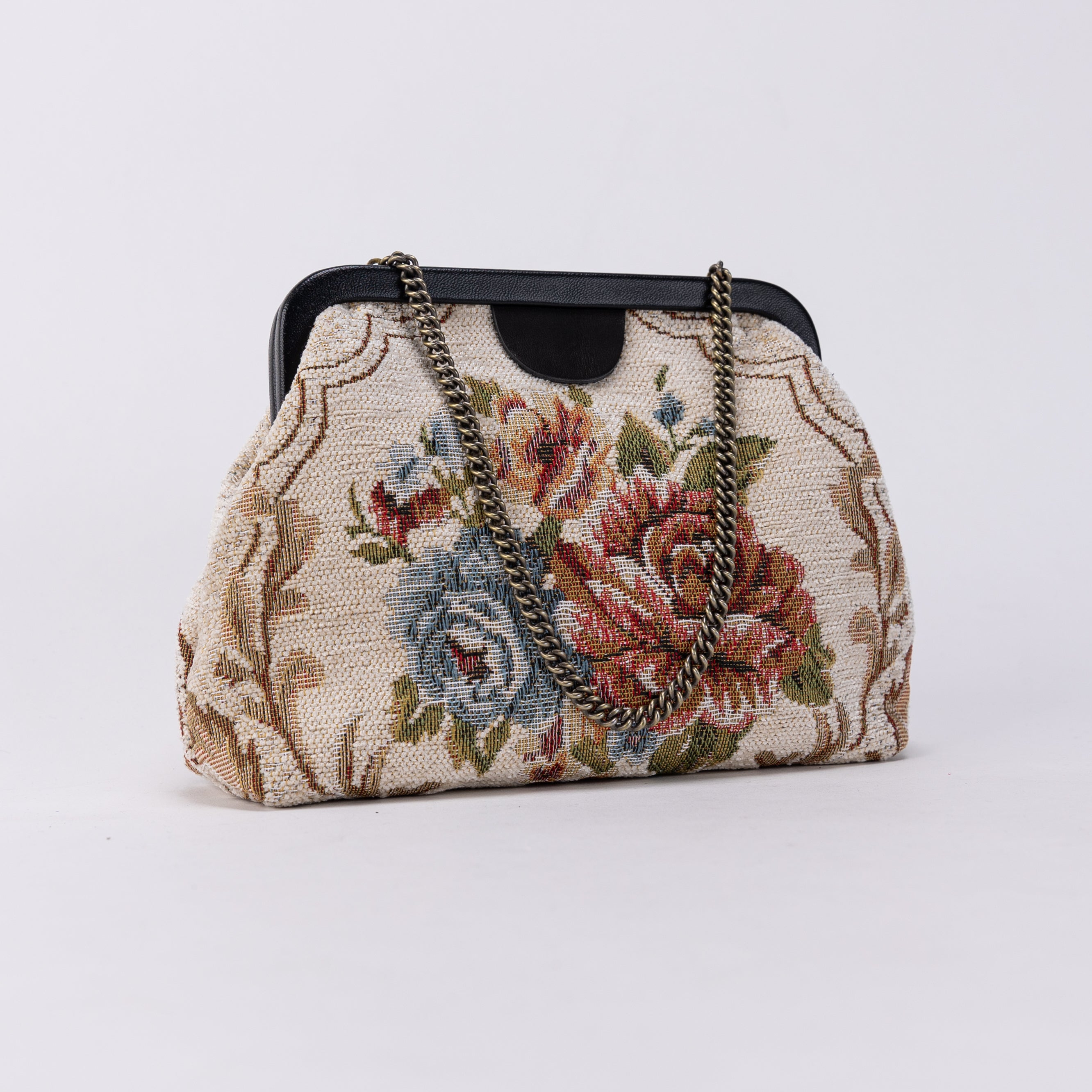 Floral Cream Alma Evening Clutch Carpet Bag of America front side