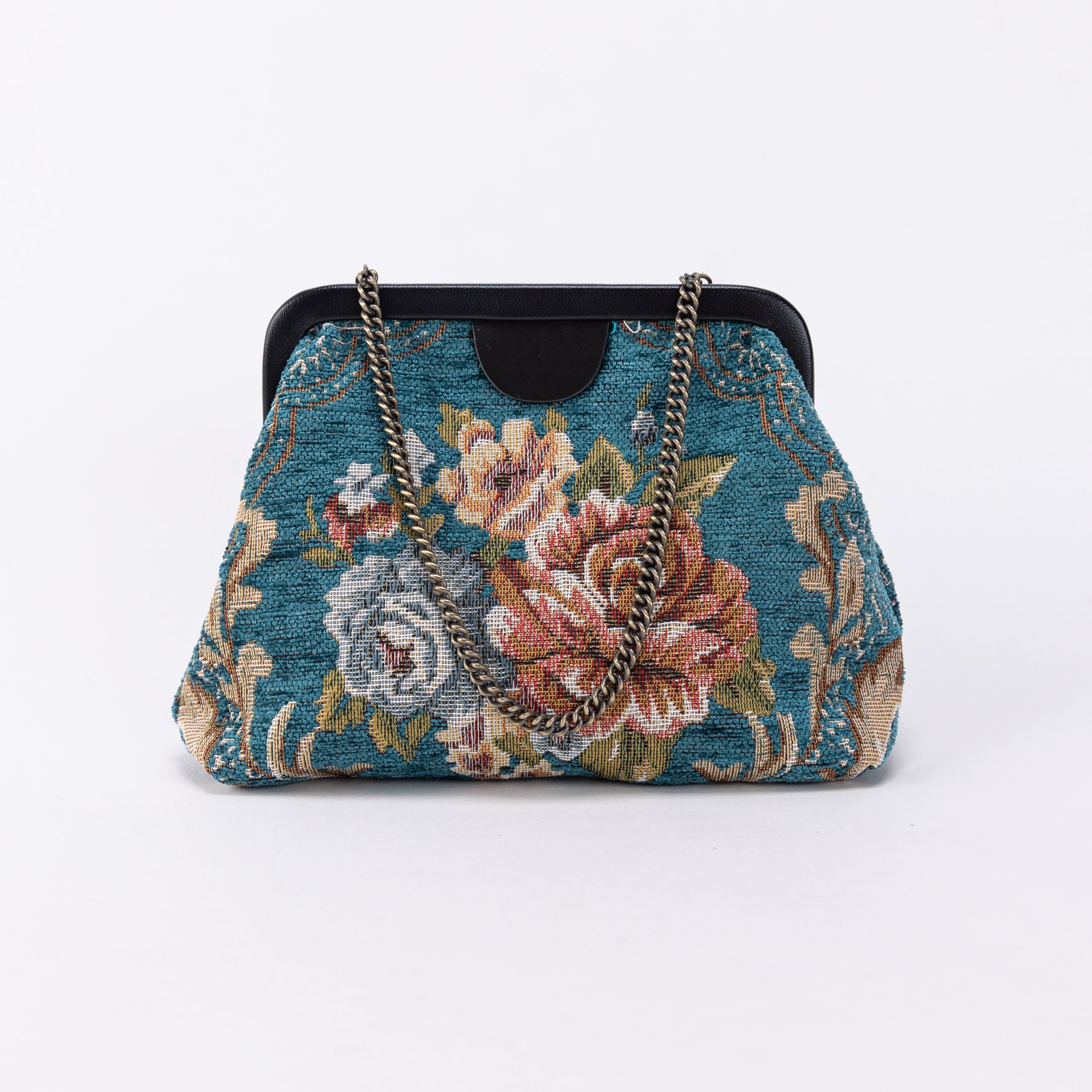 Floral Teal Alma Evening Clutch Carpet Bag of America front