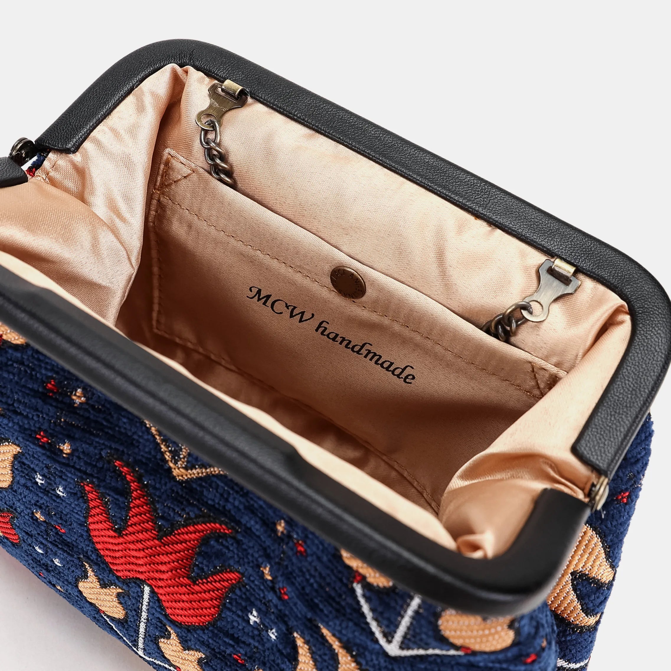 Poppy Bloom Alma Evening Clutch Carpet Bag inside detail