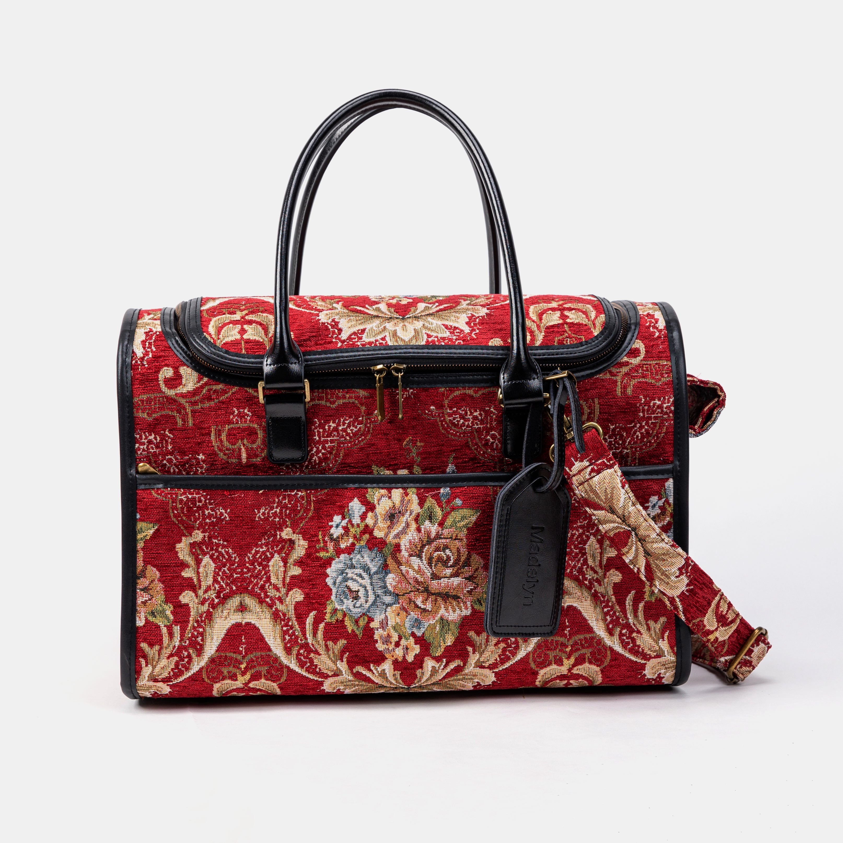 Travel Dog Carrier Bag Floral Red Front