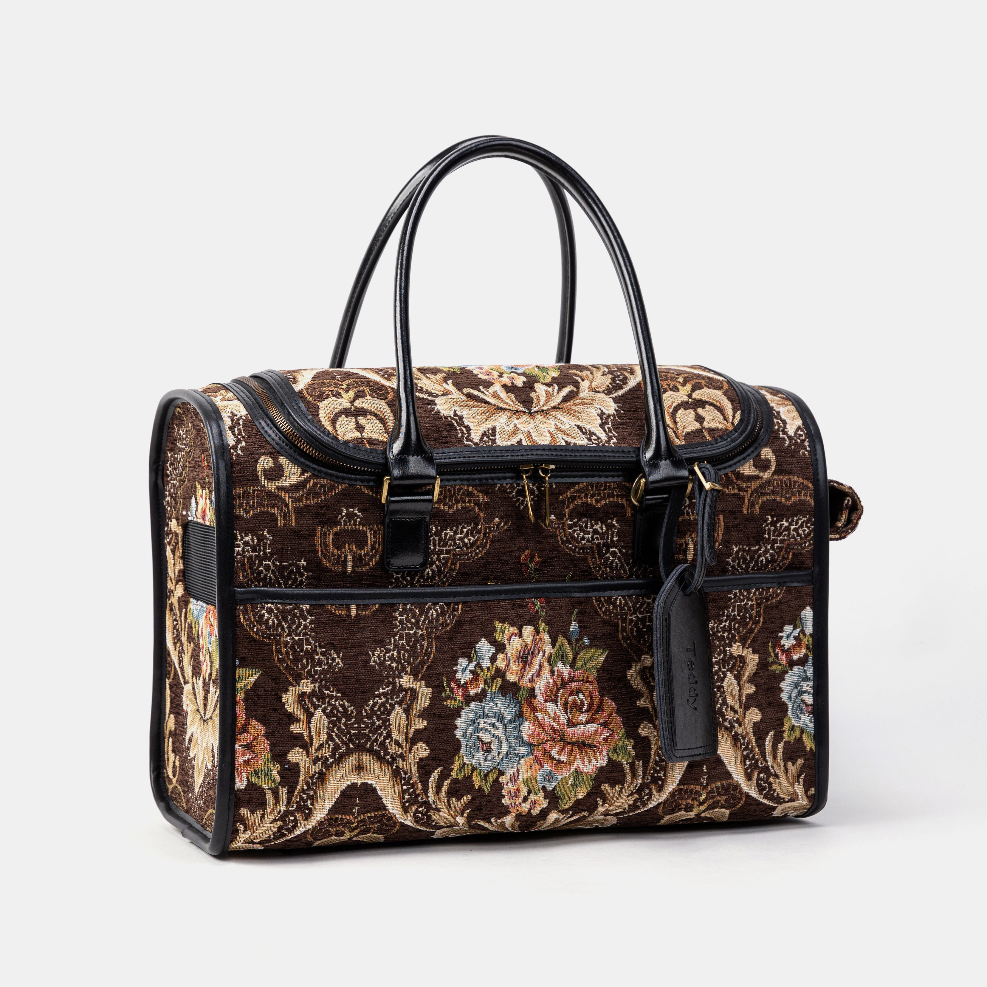 Travel Dog Carrier Bag Floral Brown Overview