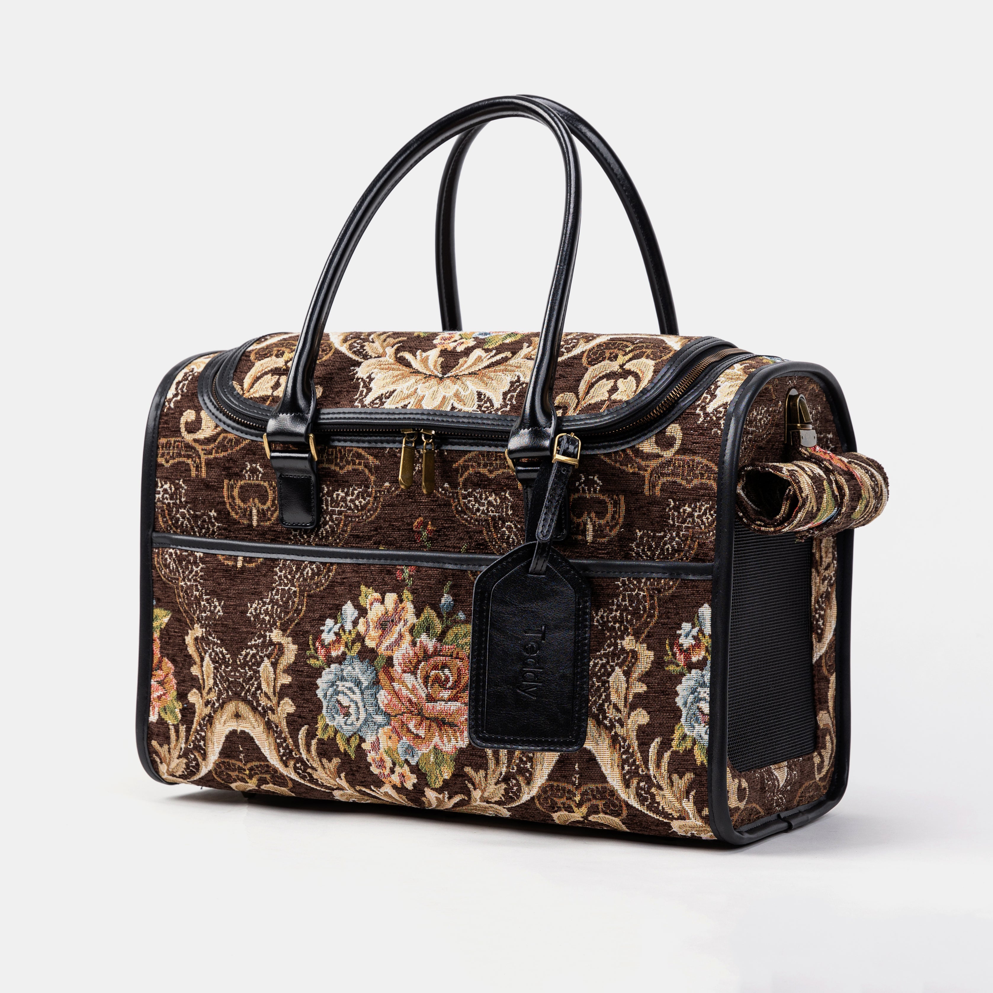 Travel Dog Carrier Bag Floral Brown Main