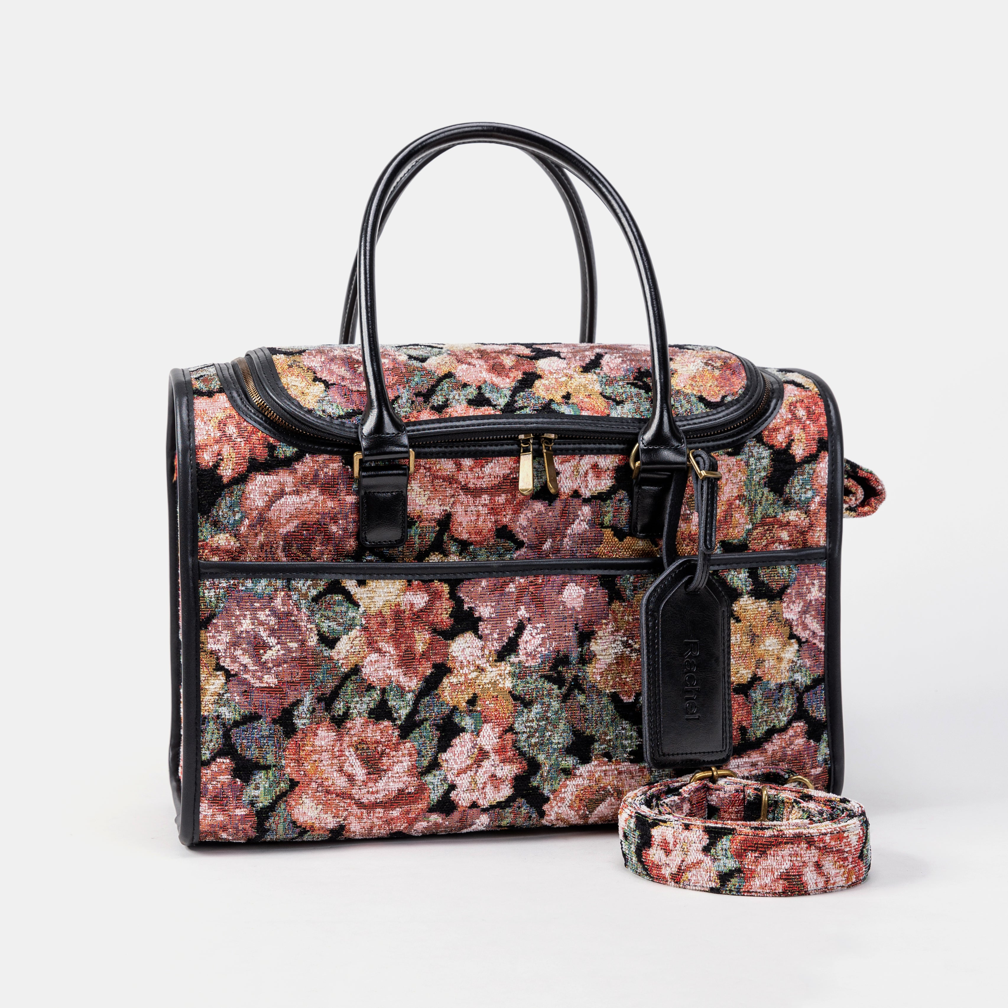 Travel Dog Carrier Bag Floral Rose Shoulder Strap