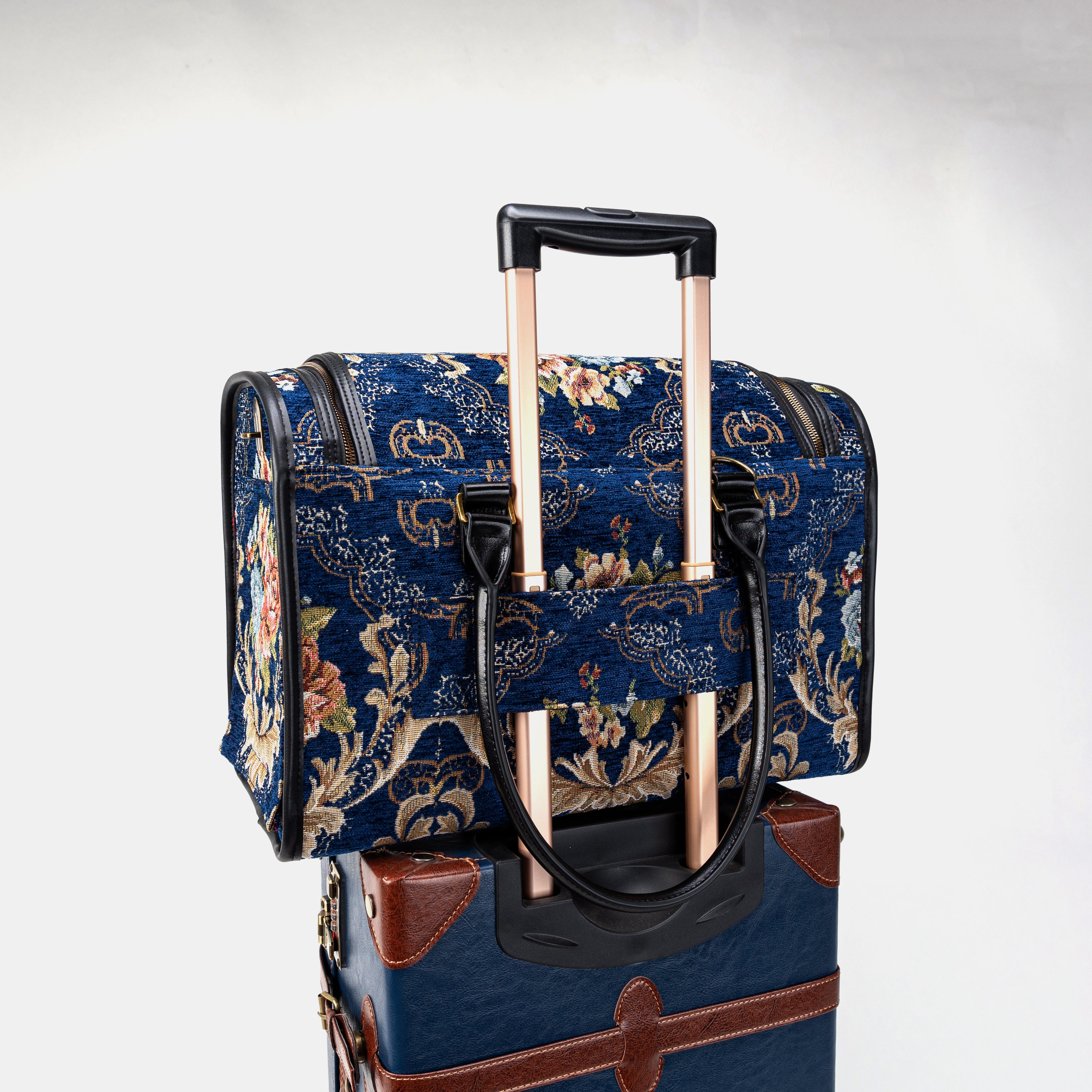 Travel Dog Carrier Bag Floral Blue Luggage Holder