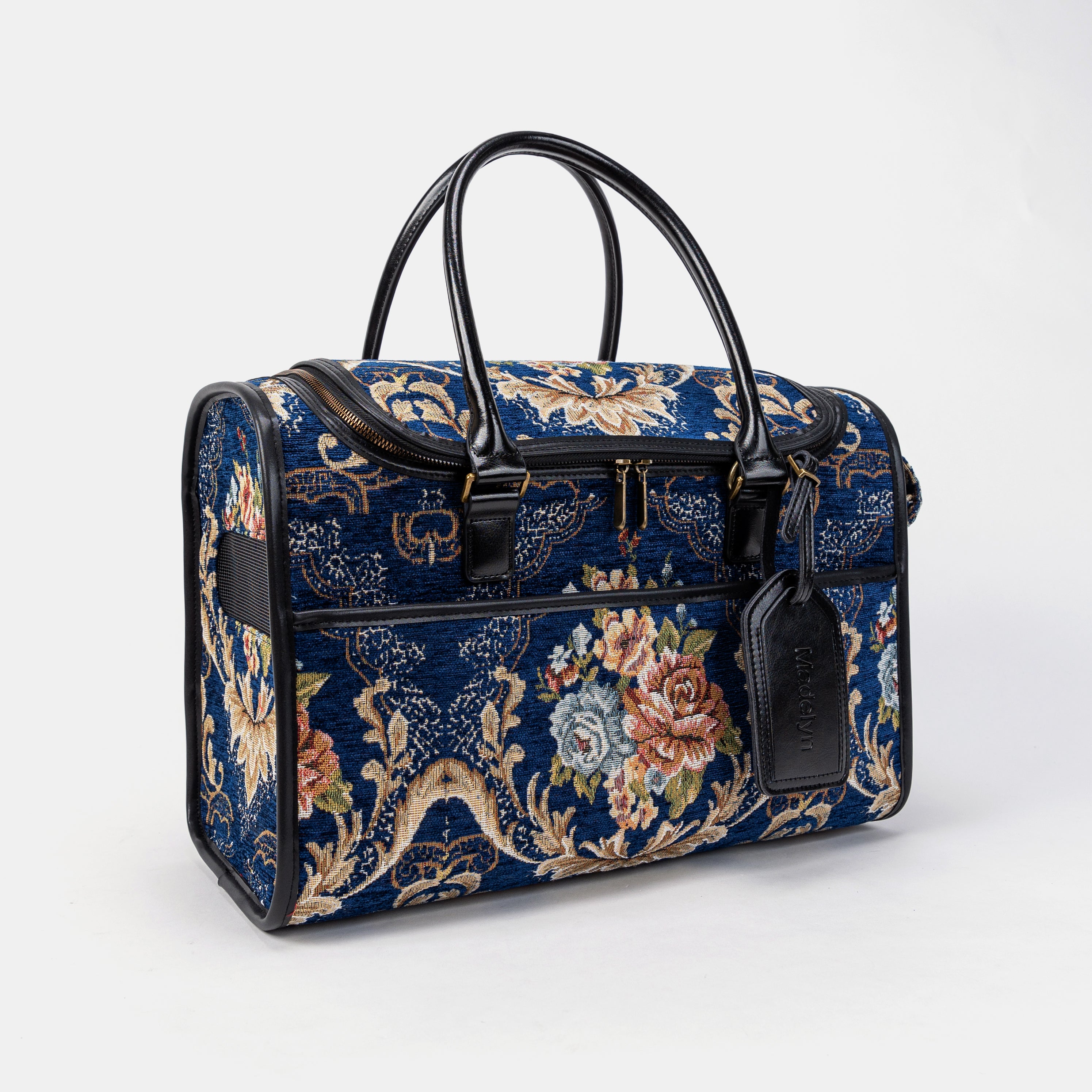 Travel Dog Carrier Bag Floral Blue Overview