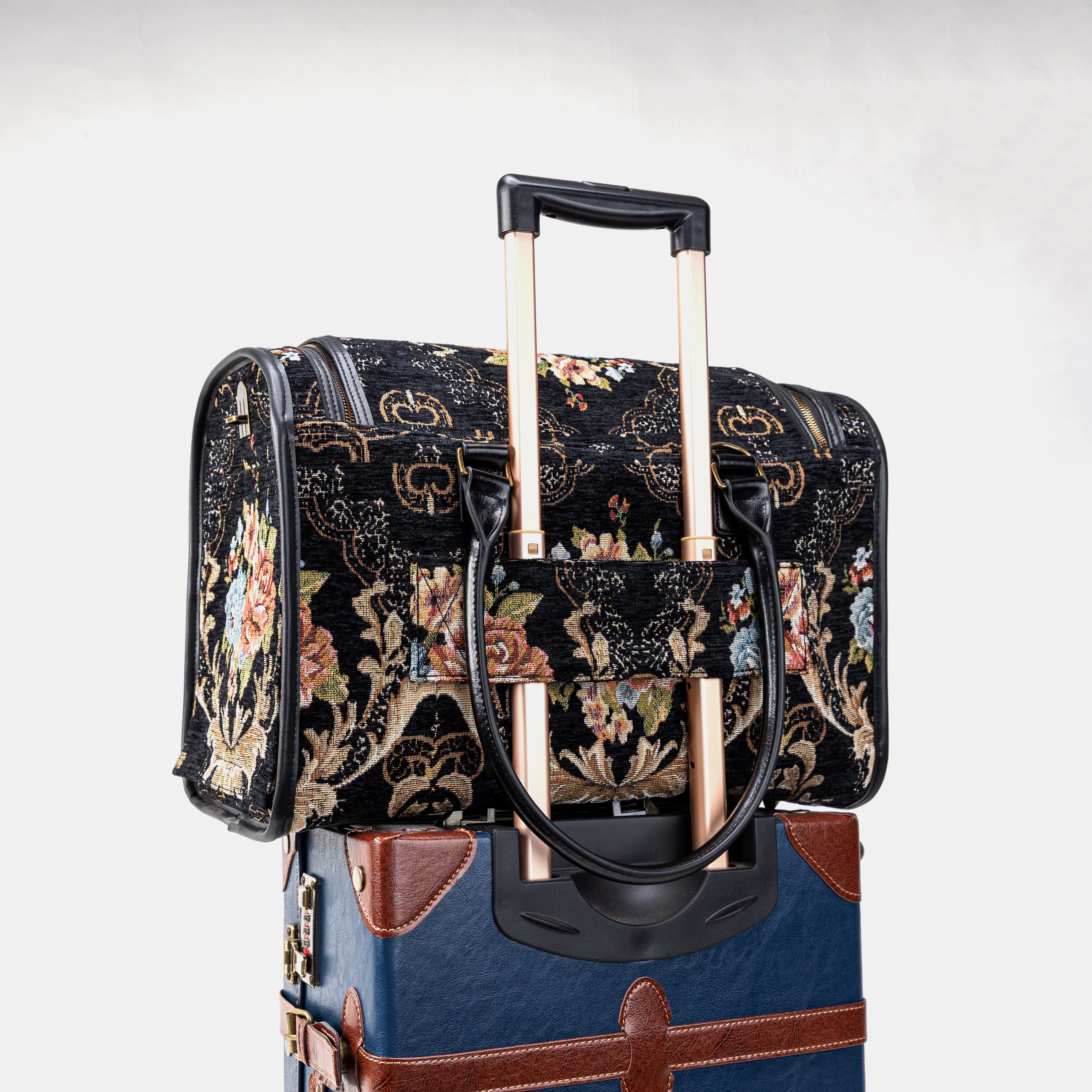 Travel Dog Carrier Bag Floral Black Luggage Holder