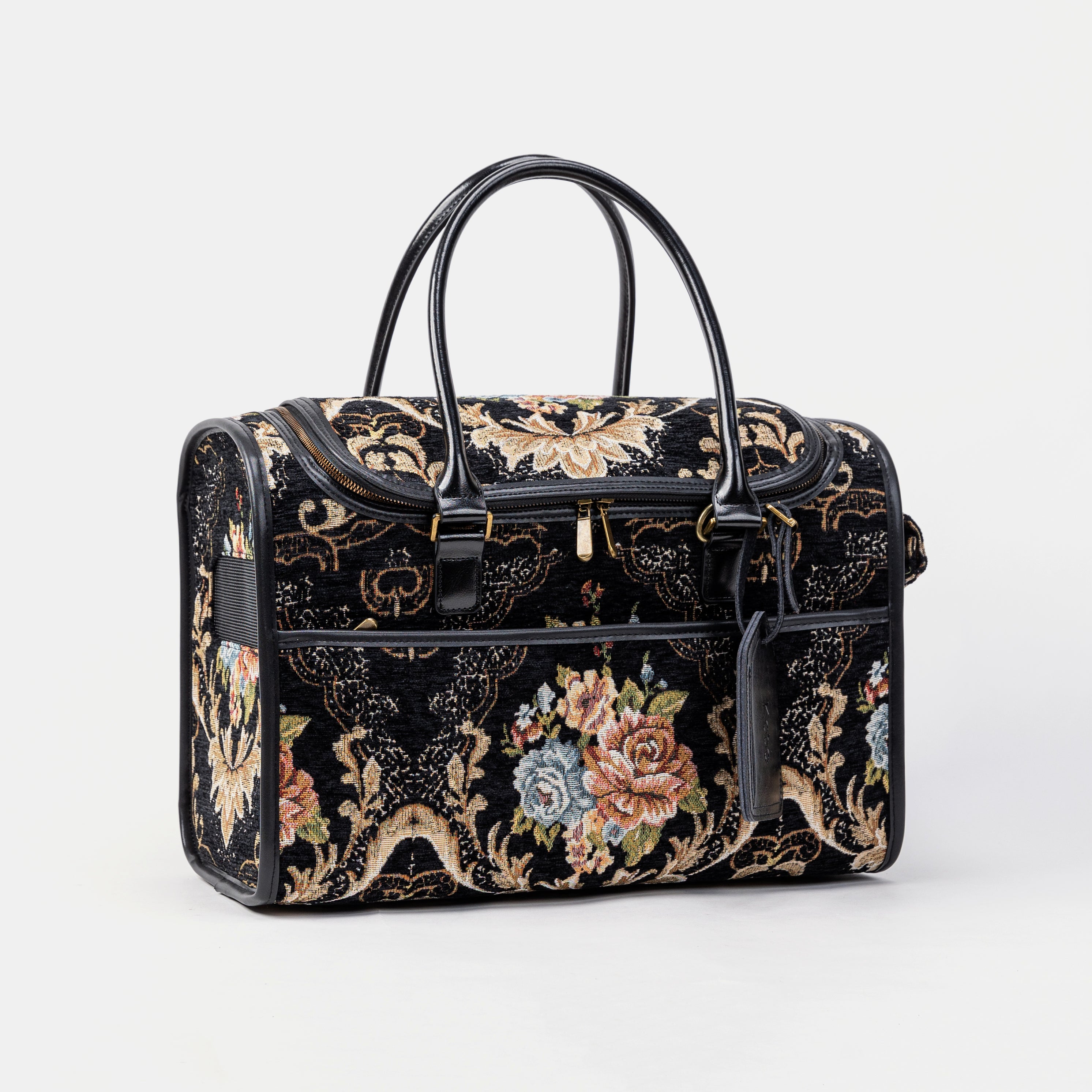 Travel Dog Carrier Bag Floral Black Overview