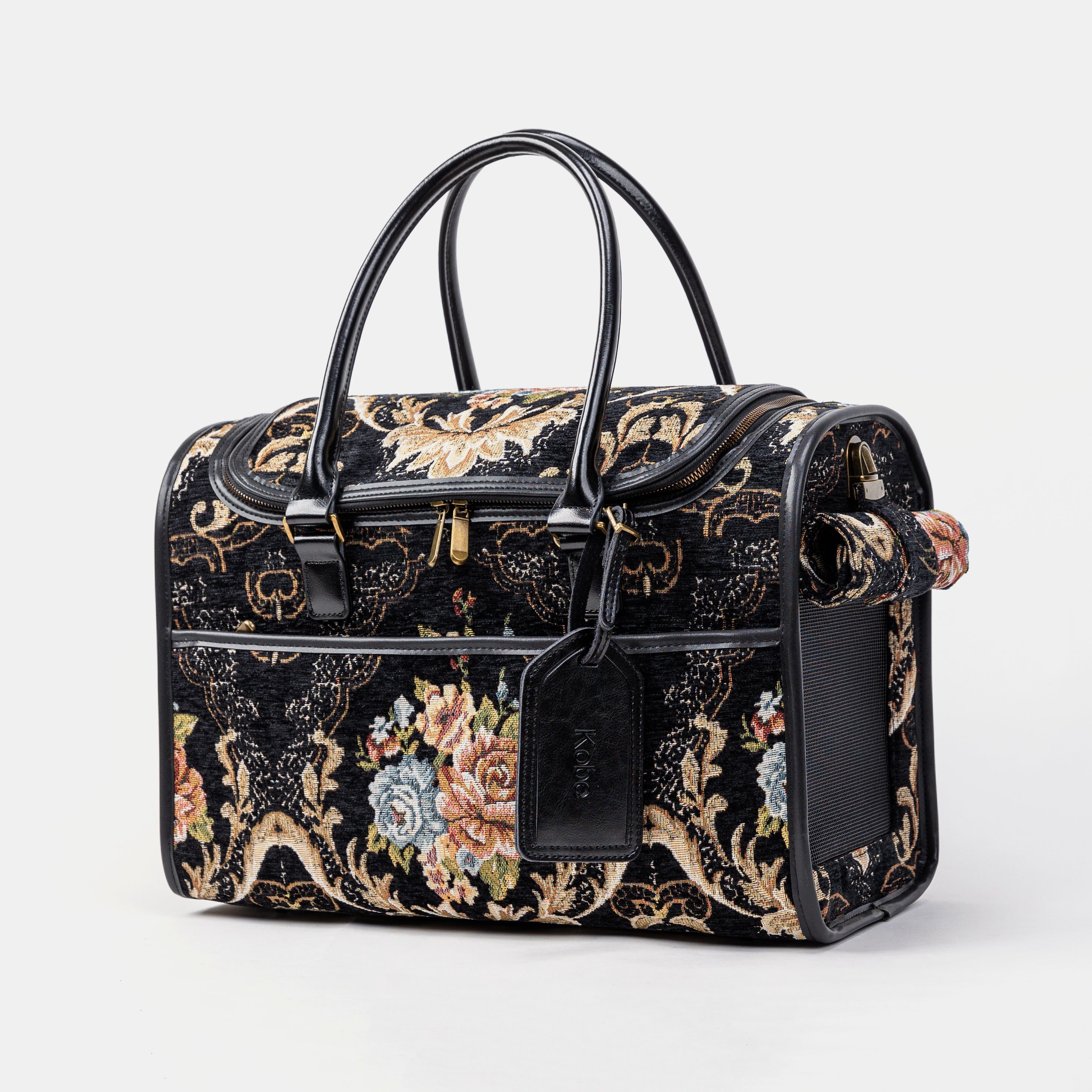 Travel Dog Carrier Bag Floral Black Main