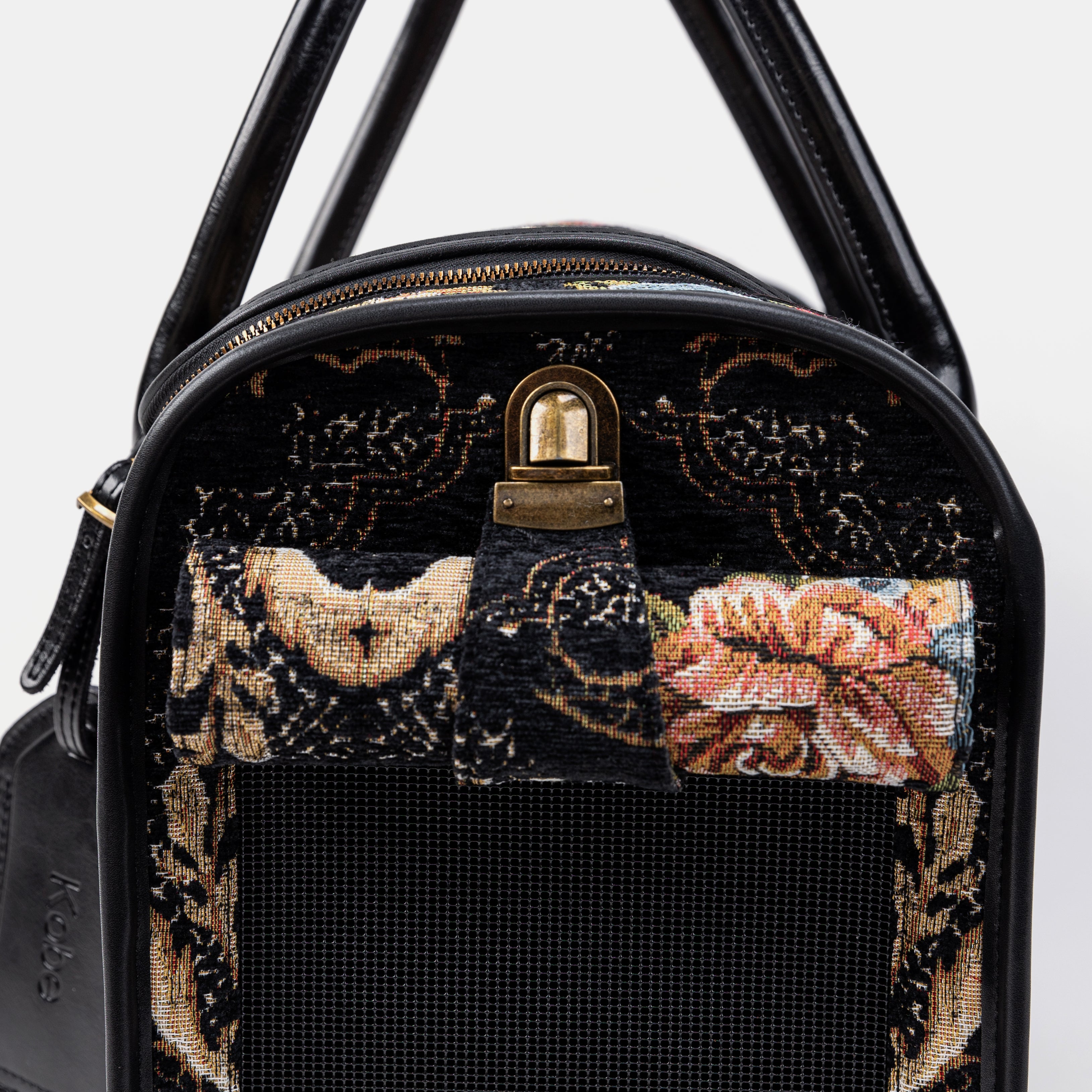 Travel Dog Carrier Bag Floral Black Roll Up Flap