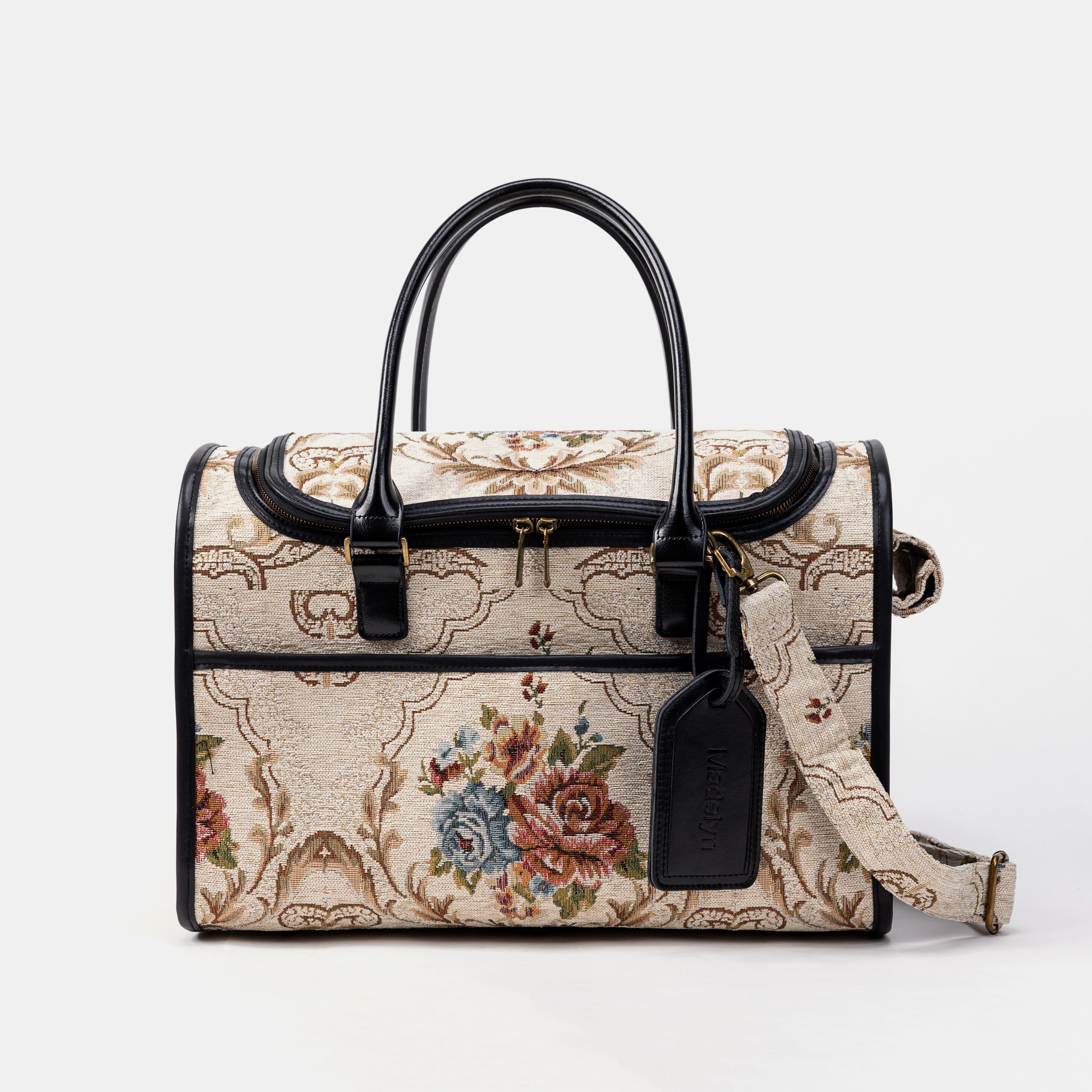 Travel Dog Carrier Bag Floral Cream Front