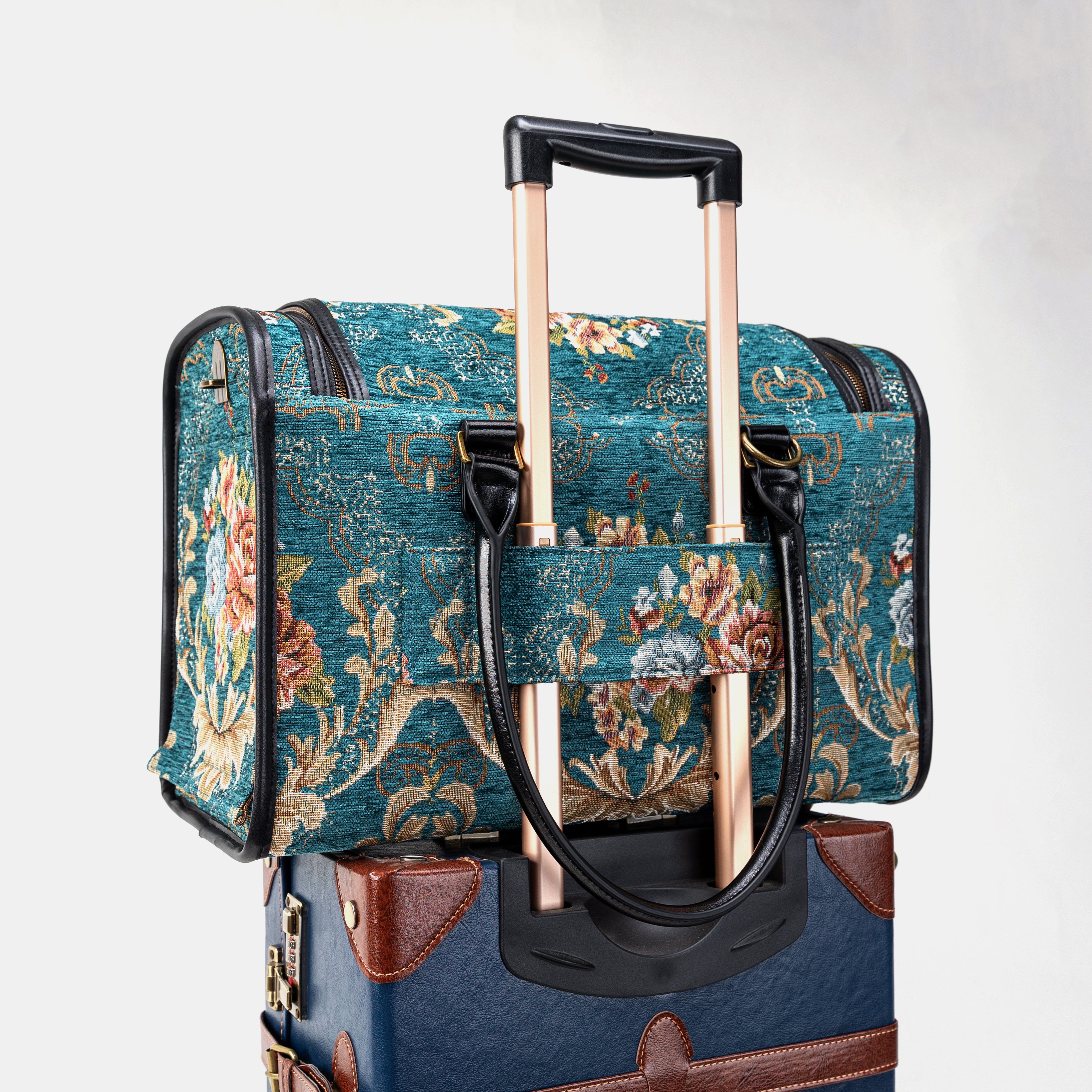 Travel Dog Carrier Bag Floral Teal Luggage Holder